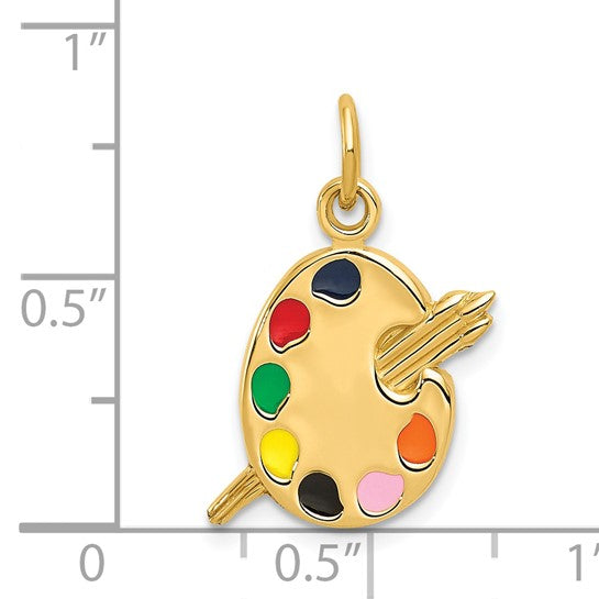 14K gold enamel artist palette charm shown on a chain