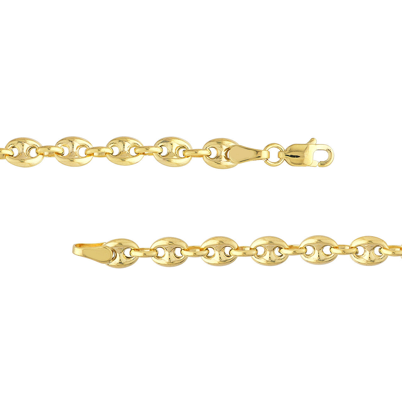 4.5mm 14K gold puff mariner chain bracelet with polished interlocking links