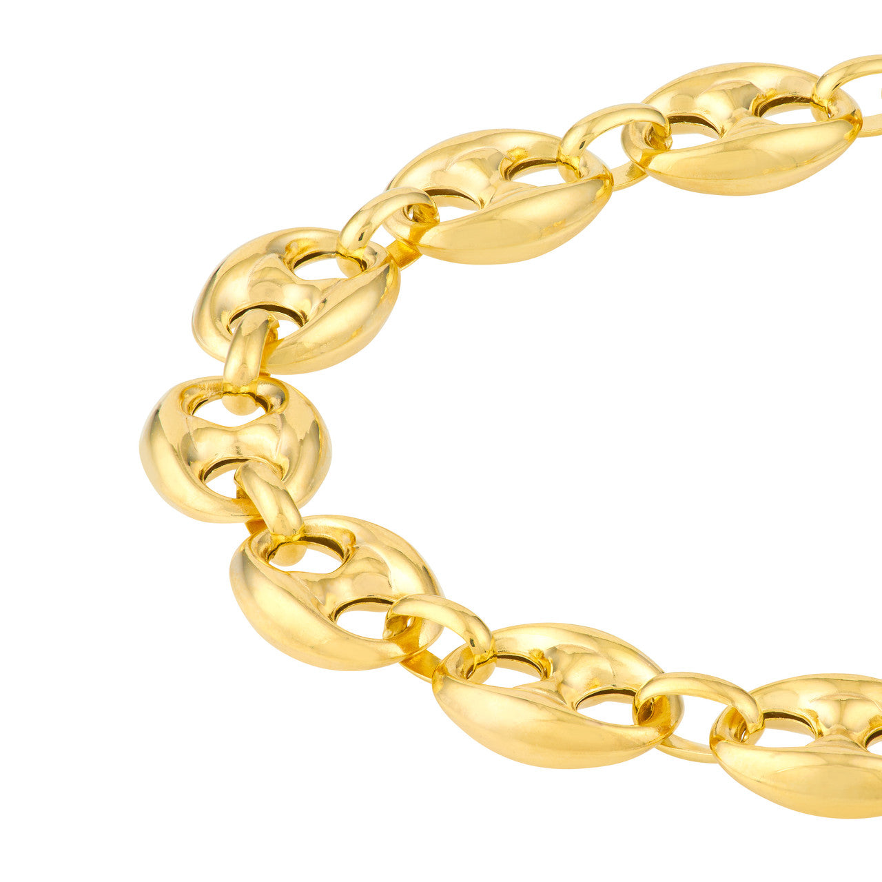 10mm 14K gold puff mariner chain bracelet with sleek polished links