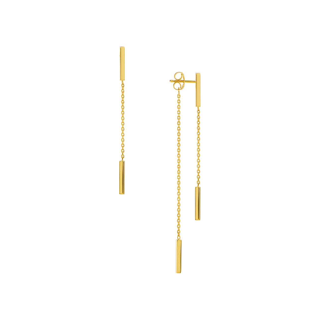 14K gold double staple bar dangle earrings