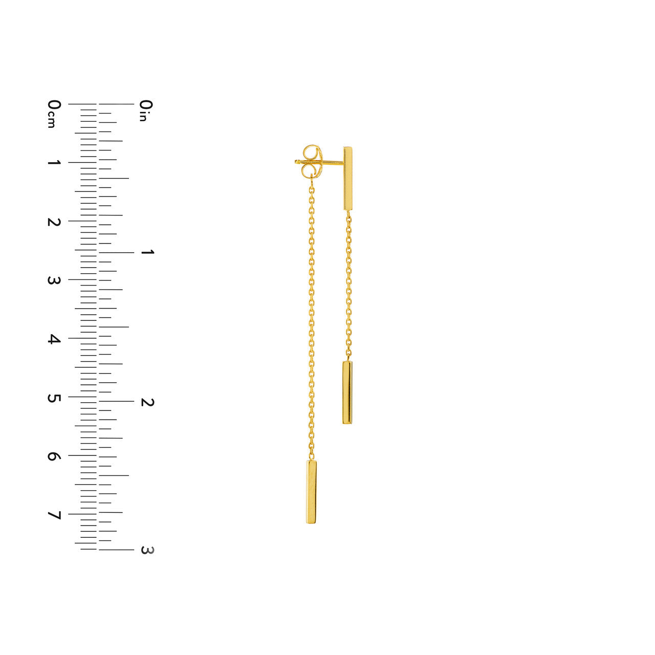 14K gold double staple bar earrings, modern everyday design