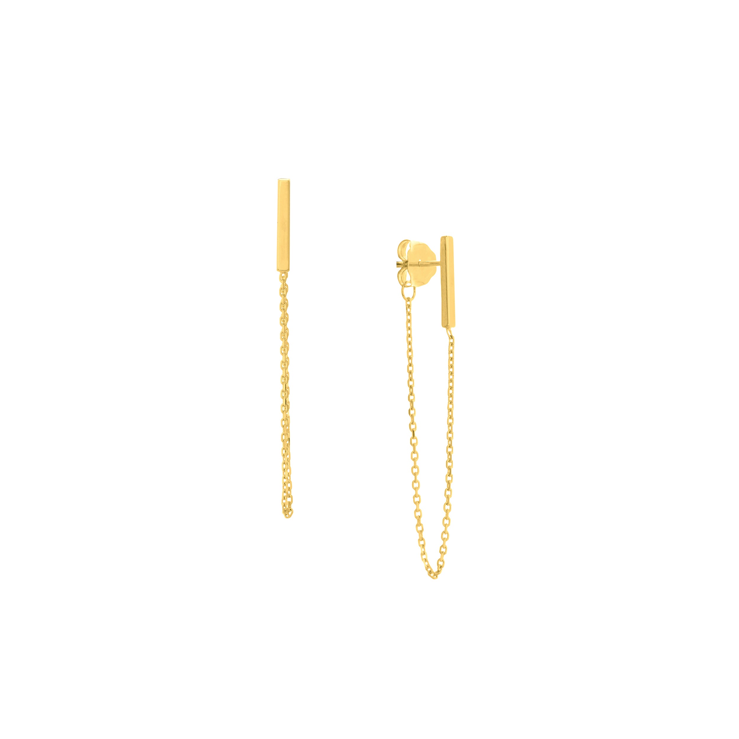 14K gold front-to-back staple bar earrings