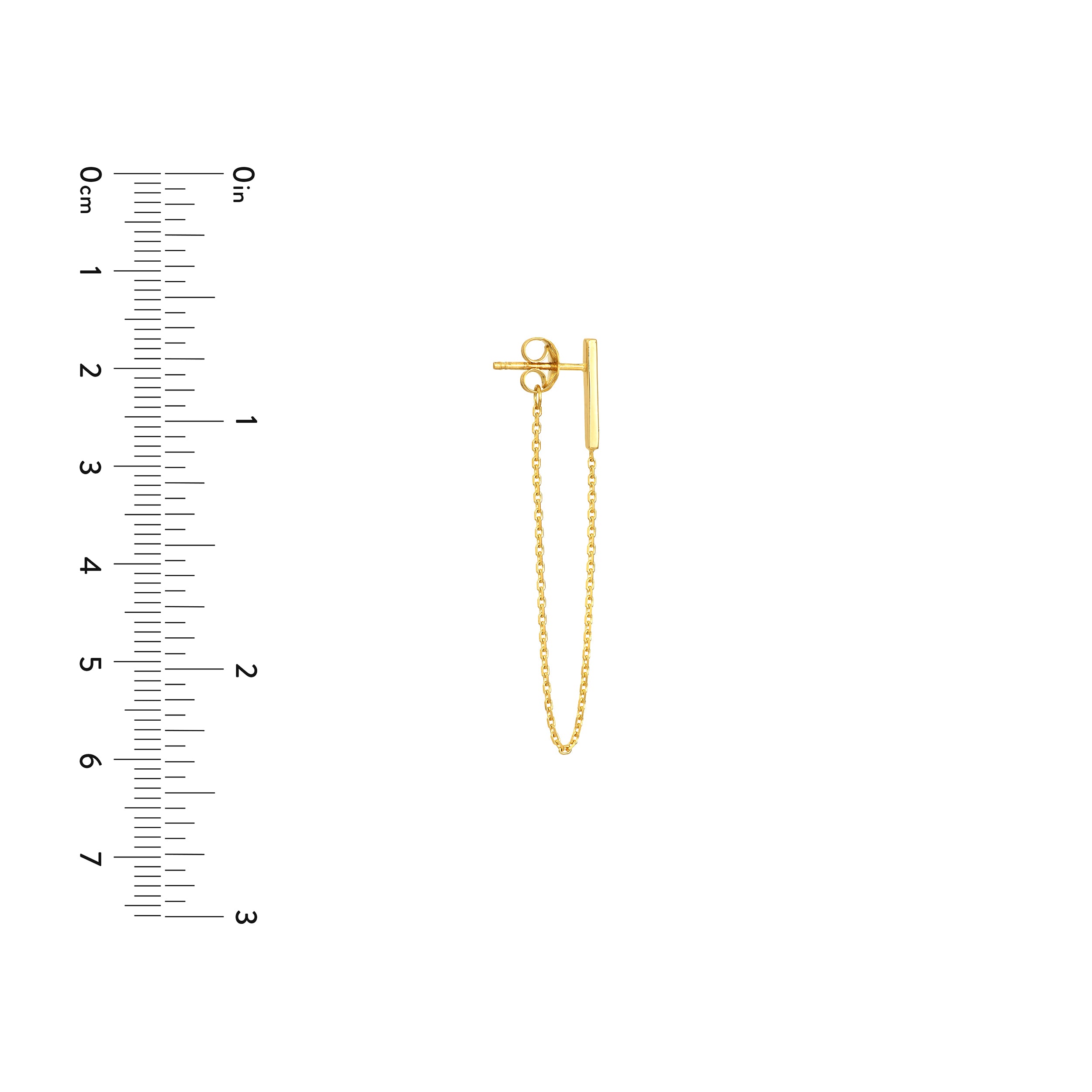14K gold staple bar earrings, close-up of the bar