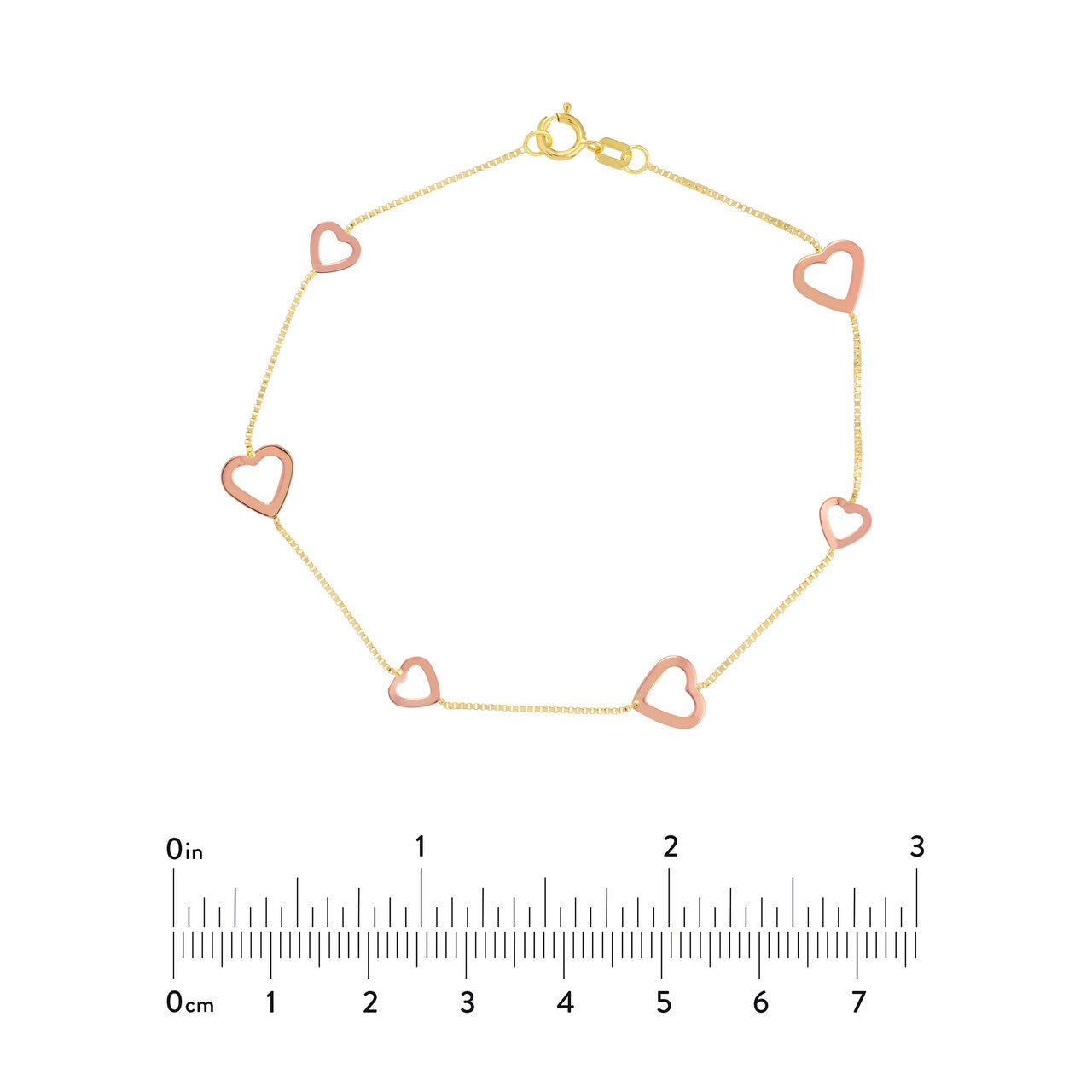 Two-tone open heart bracelet on a box chain, featuring a delicate design and elegant finish by My Store.