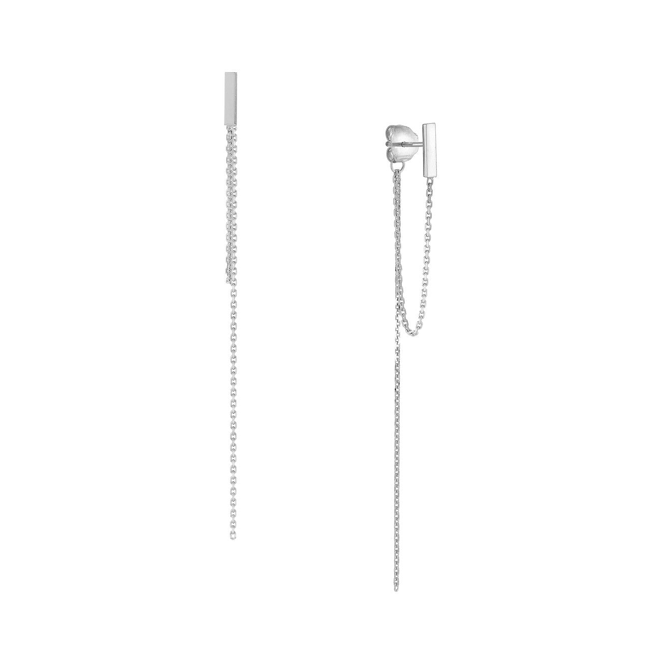 Front to back staple bar drop chain earrings by My Store featuring sleek chains and modern design.