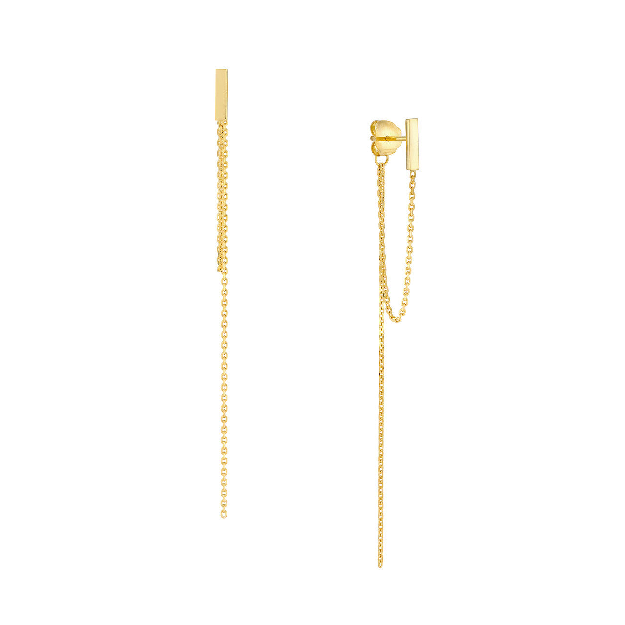 Front to back staple bar drop chain earrings by My Store featuring elegant chains and modern design in silver tone.