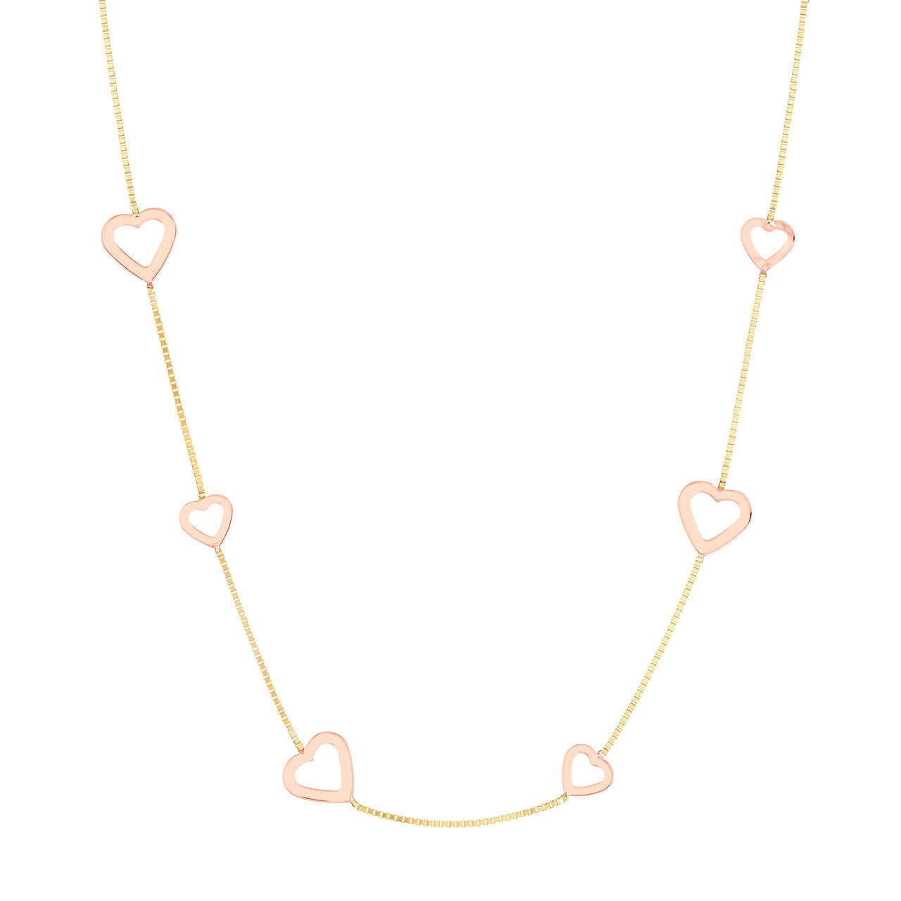 Two-Tone Open Heart on Box Chain Necklace