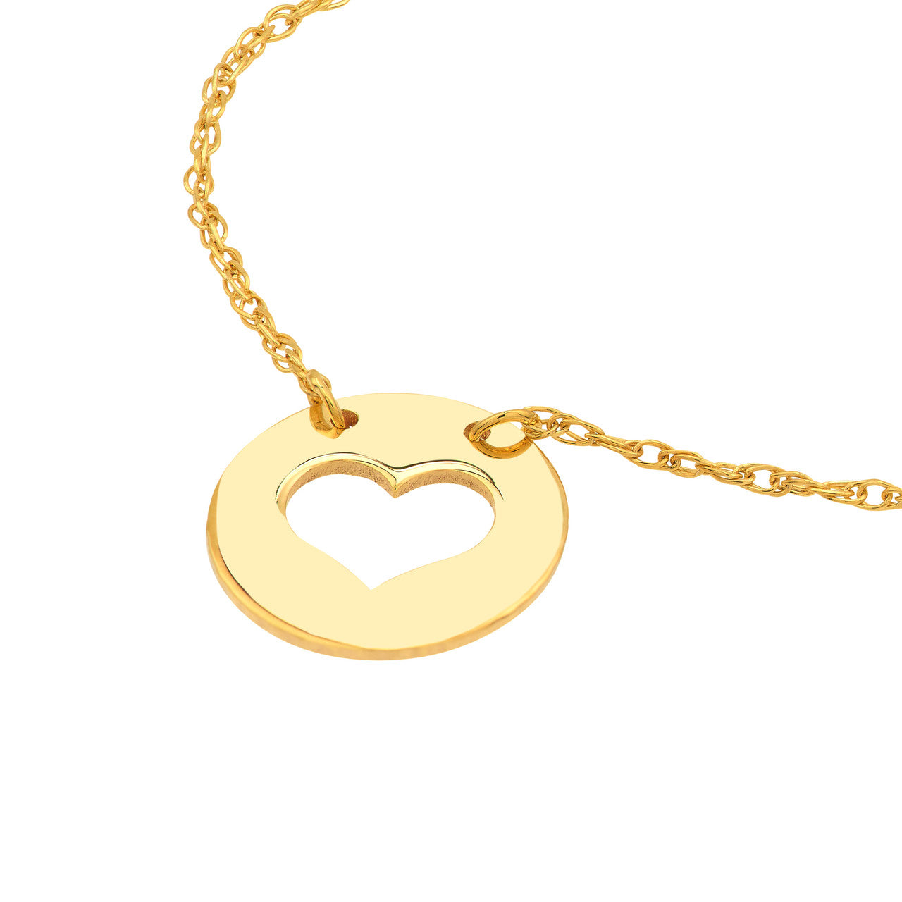 14K gold cutout heart mini disc necklace, alternate view