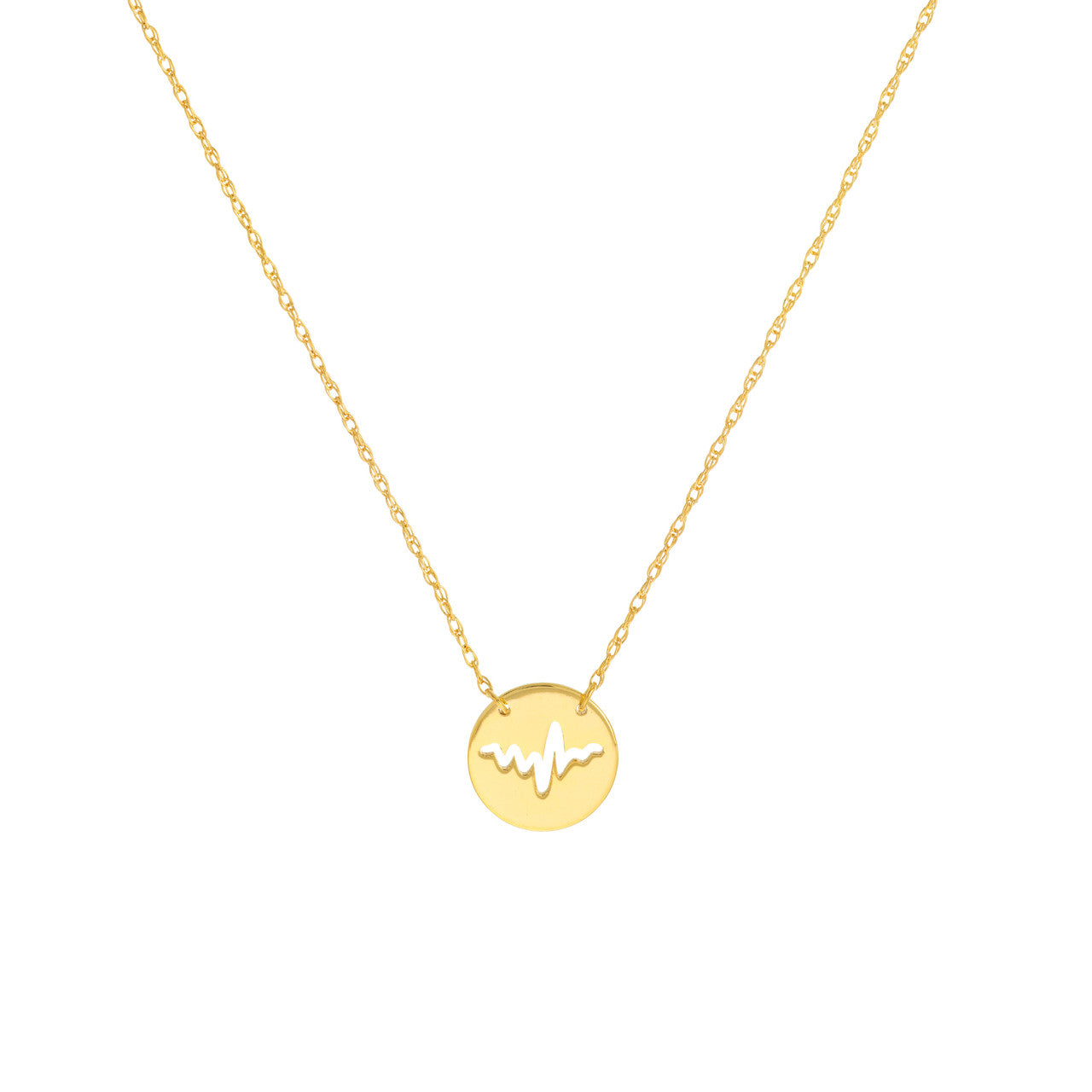 14K gold cutout heartbeat mini disc necklace