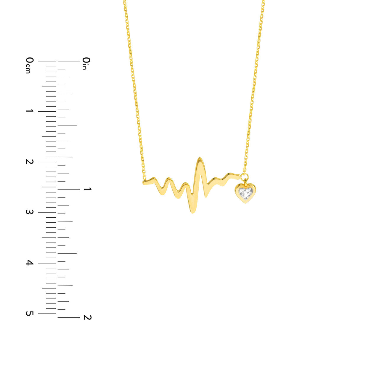 14K gold endless heart drop necklace, side view