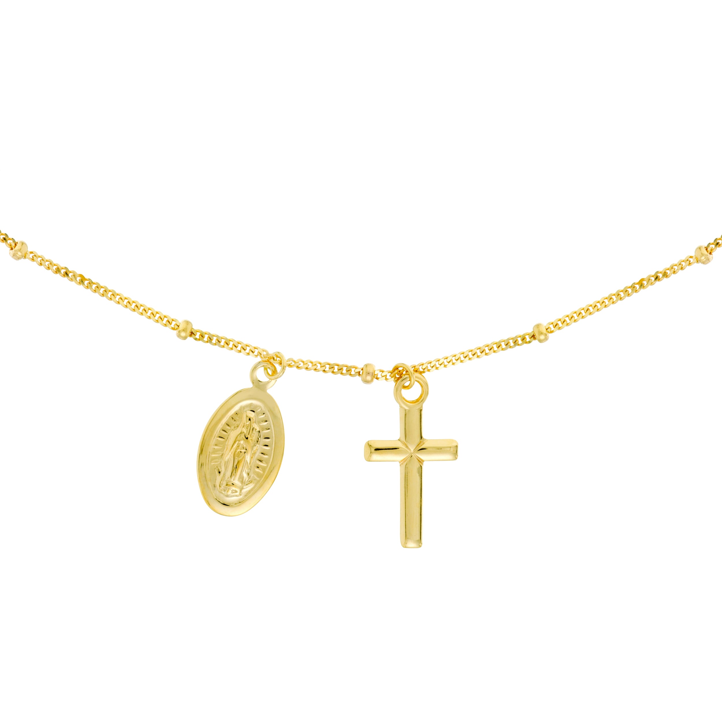 14K gold Mary and cross dangles choker, alternate view