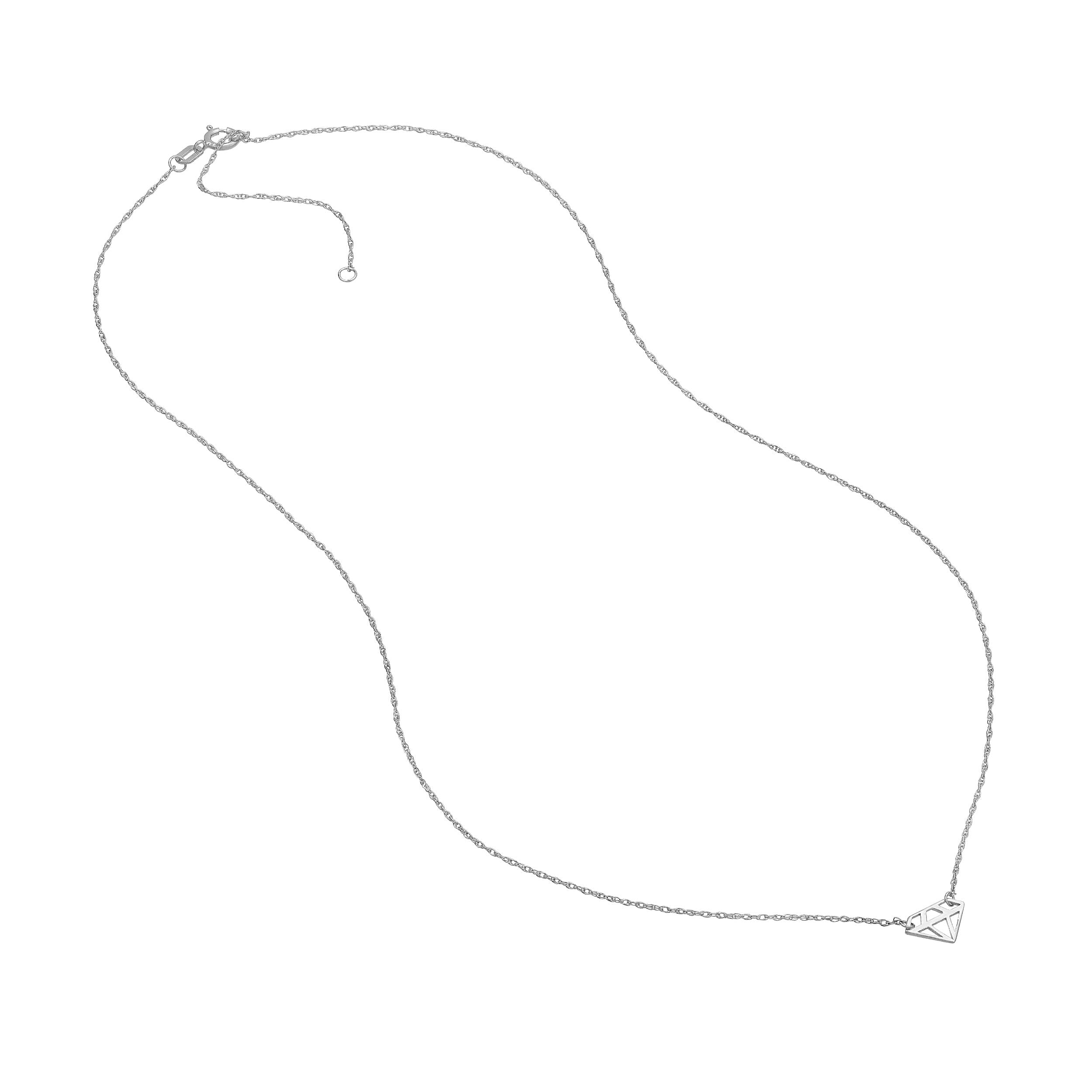 14K gold diamond-shaped adjustable necklace, chain detail