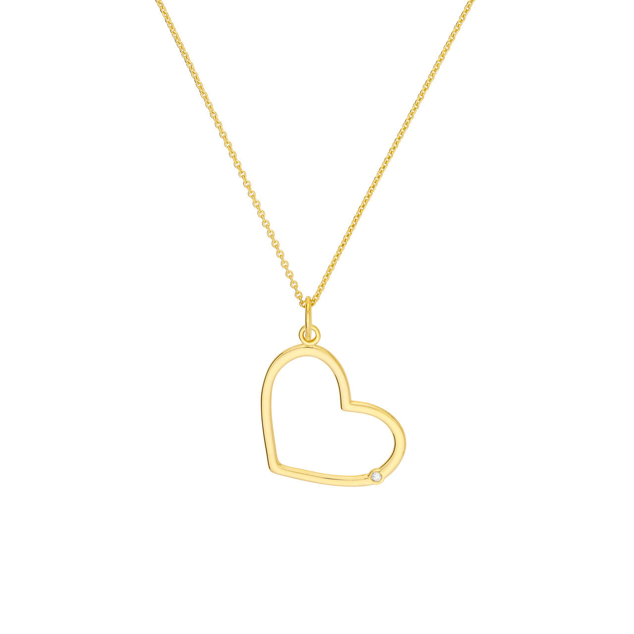 Tilted open heart pendant featuring a 1pt diamond, elegantly crafted in a simple design by My Store.