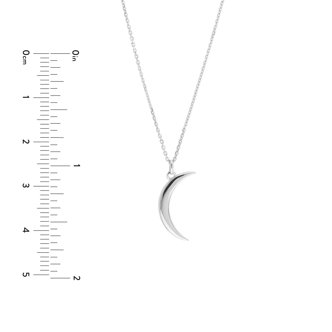 14K gold crescent moon pendant necklace, detail of the crescent pendant