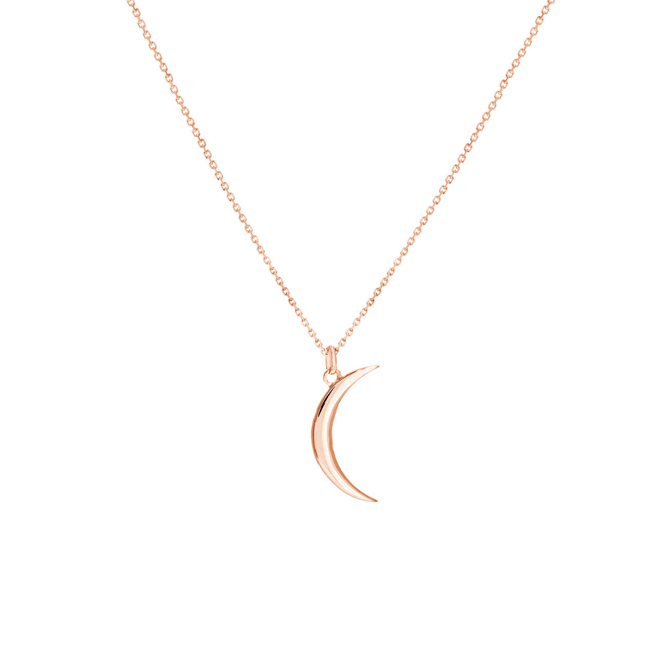 14K gold crescent moon pendant necklace, front view