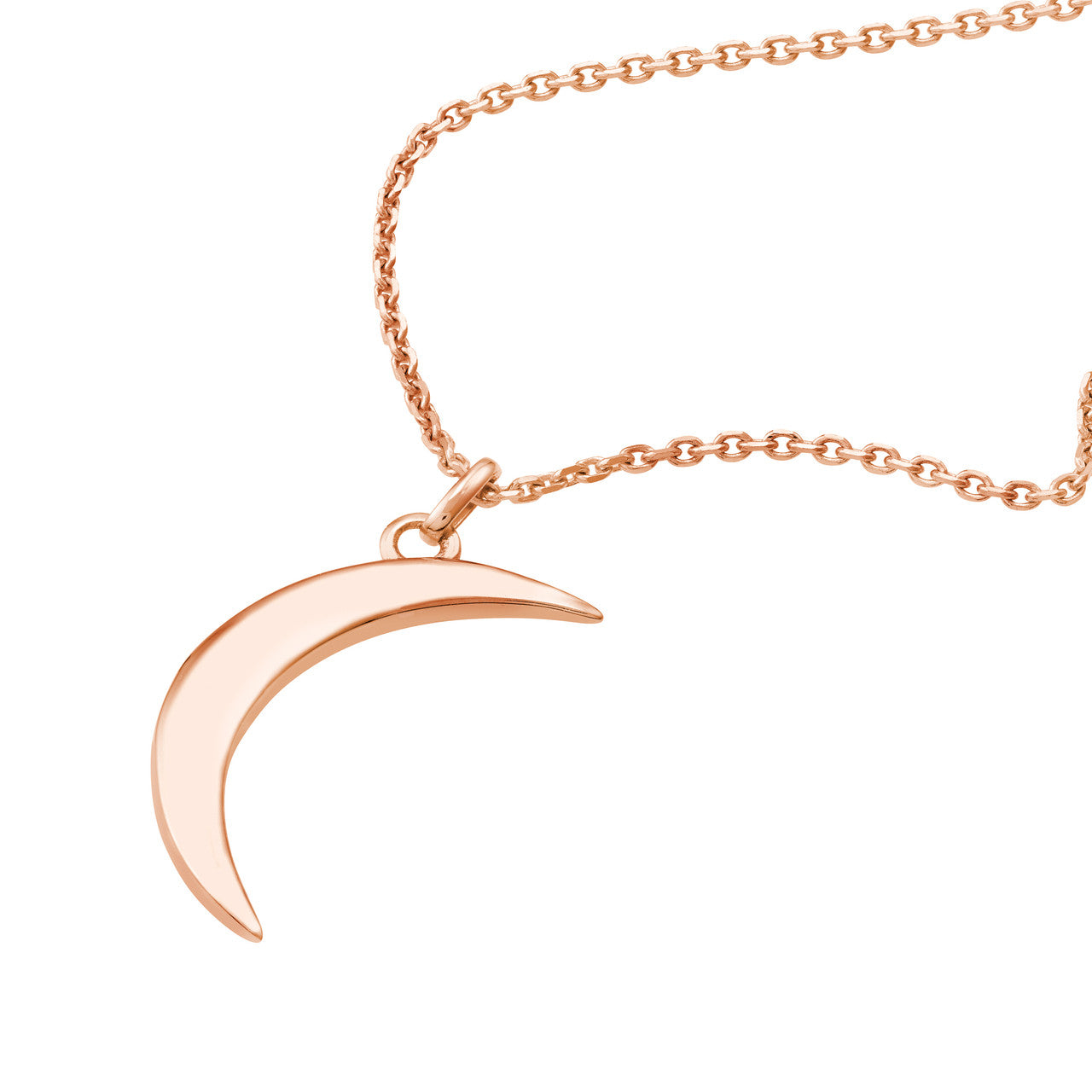 14K gold crescent pendant necklace, side view