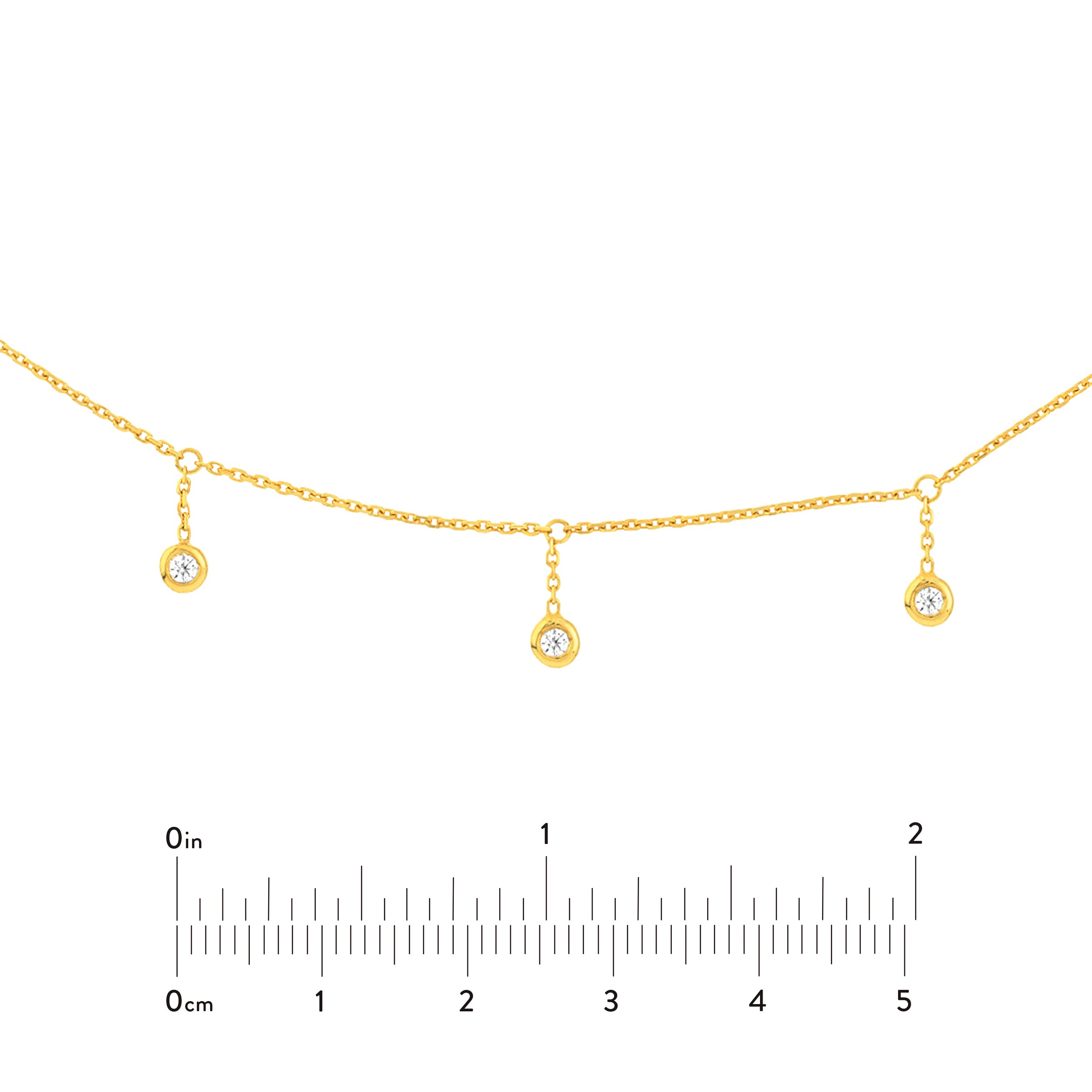 14K gold diamond bezel drop choker, close-up of the drop