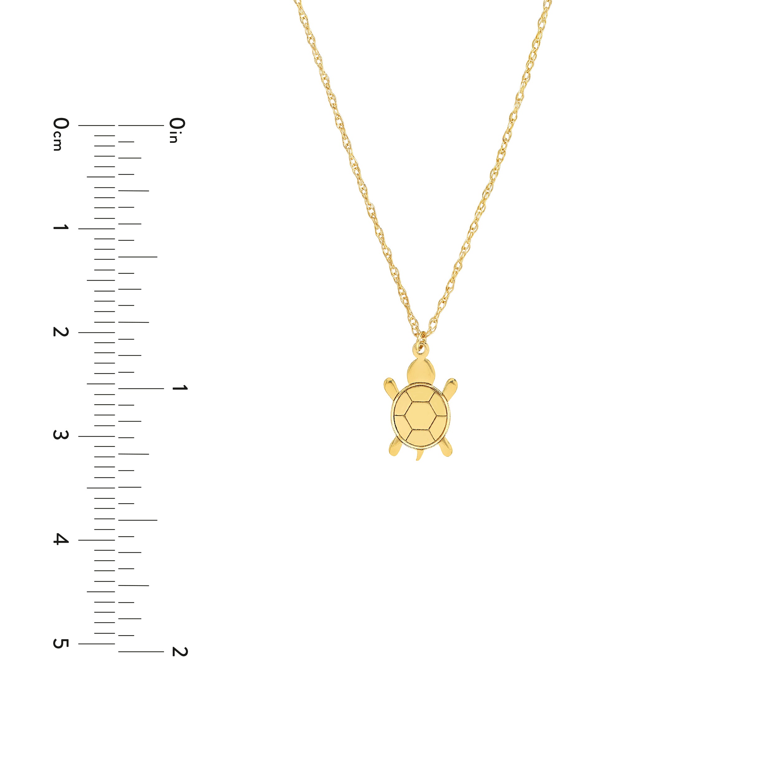 14K gold mini turtle pendant necklace, close-up of the turtle pendant
