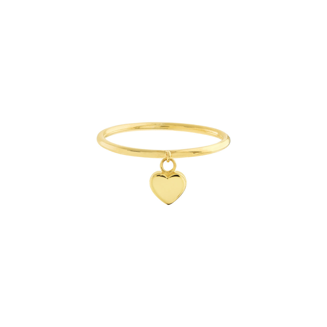 14K gold dangle heart wire ring with a delicate heart charm
