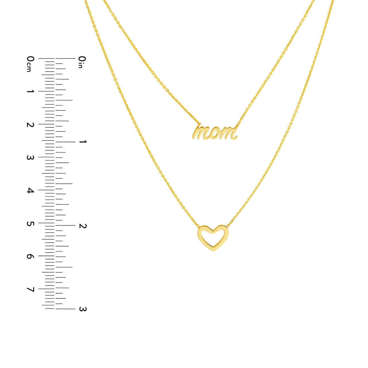 Script Mom and Open Heart Duet Necklace size guide