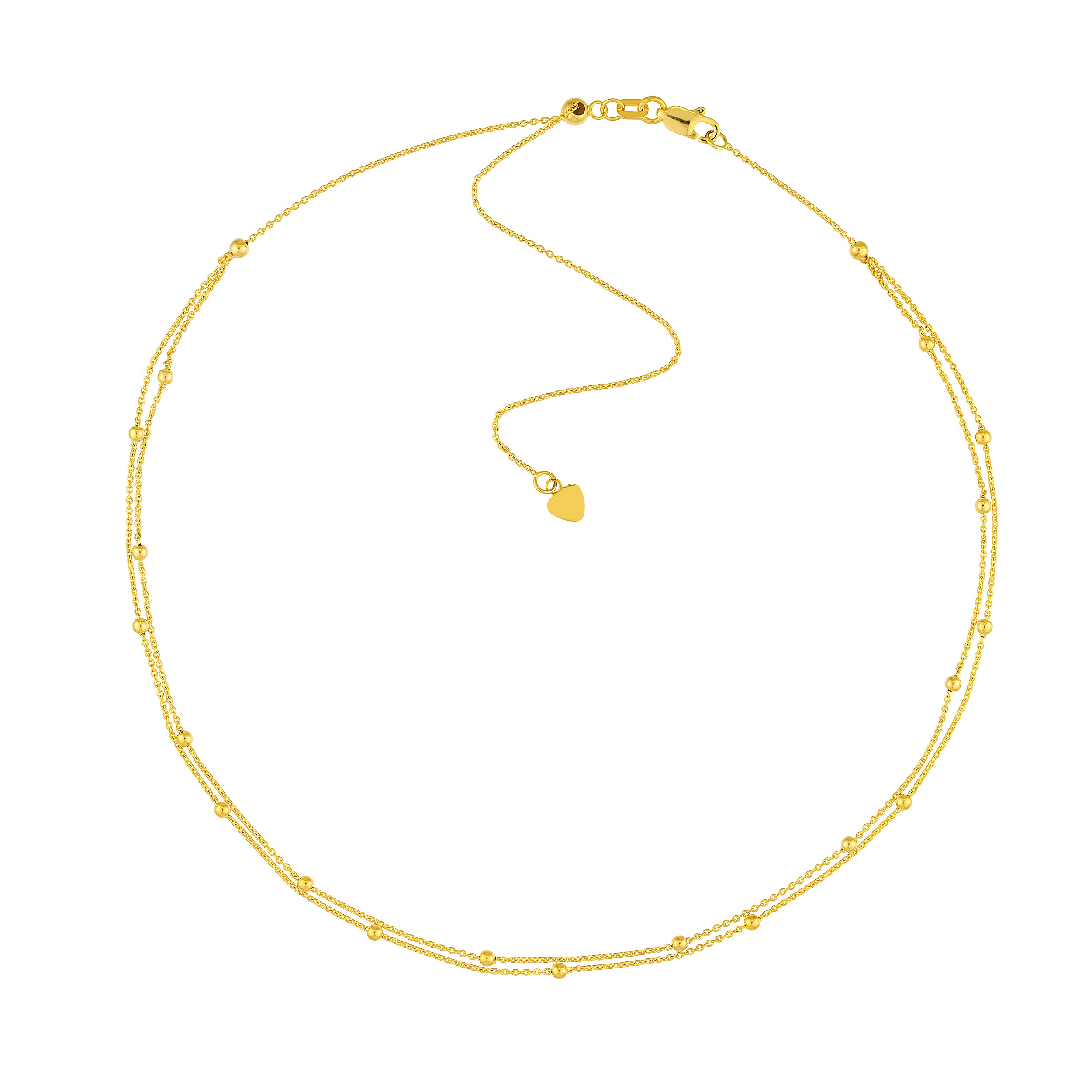 14K gold bead stations double chain choker