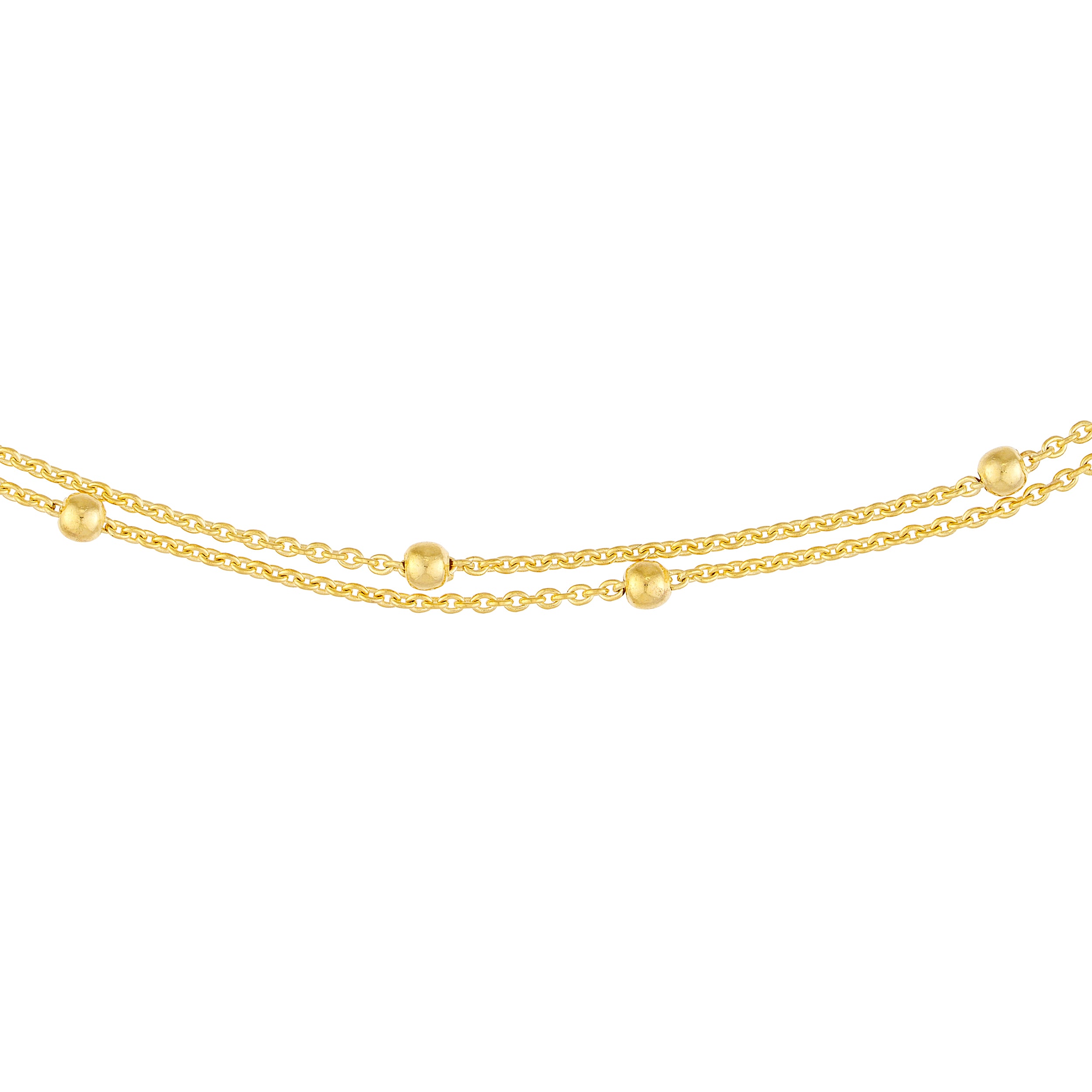 14K gold bead stations double chain choker, detail view
