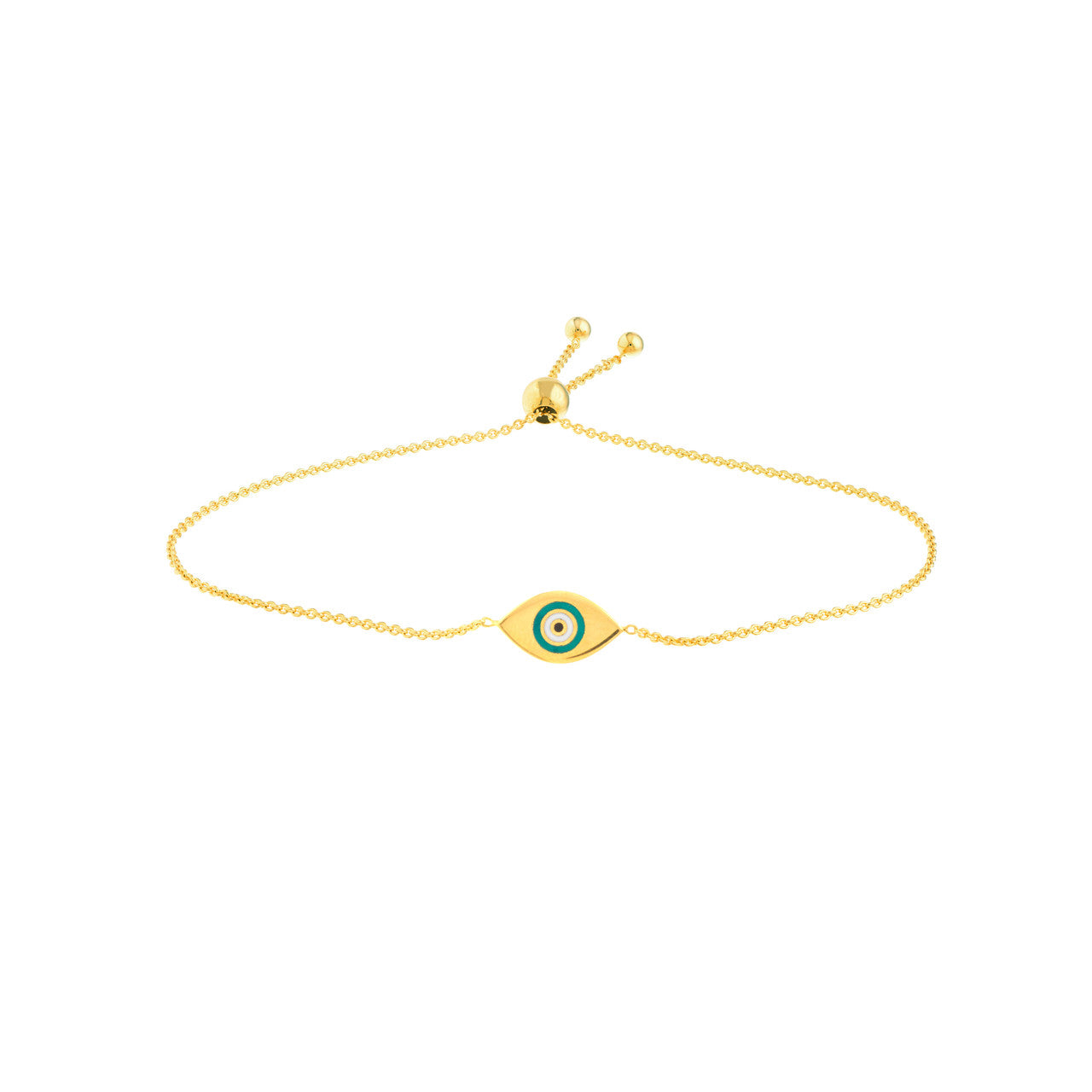 14K gold mini turquoise enamel evil eye bolo bracelet