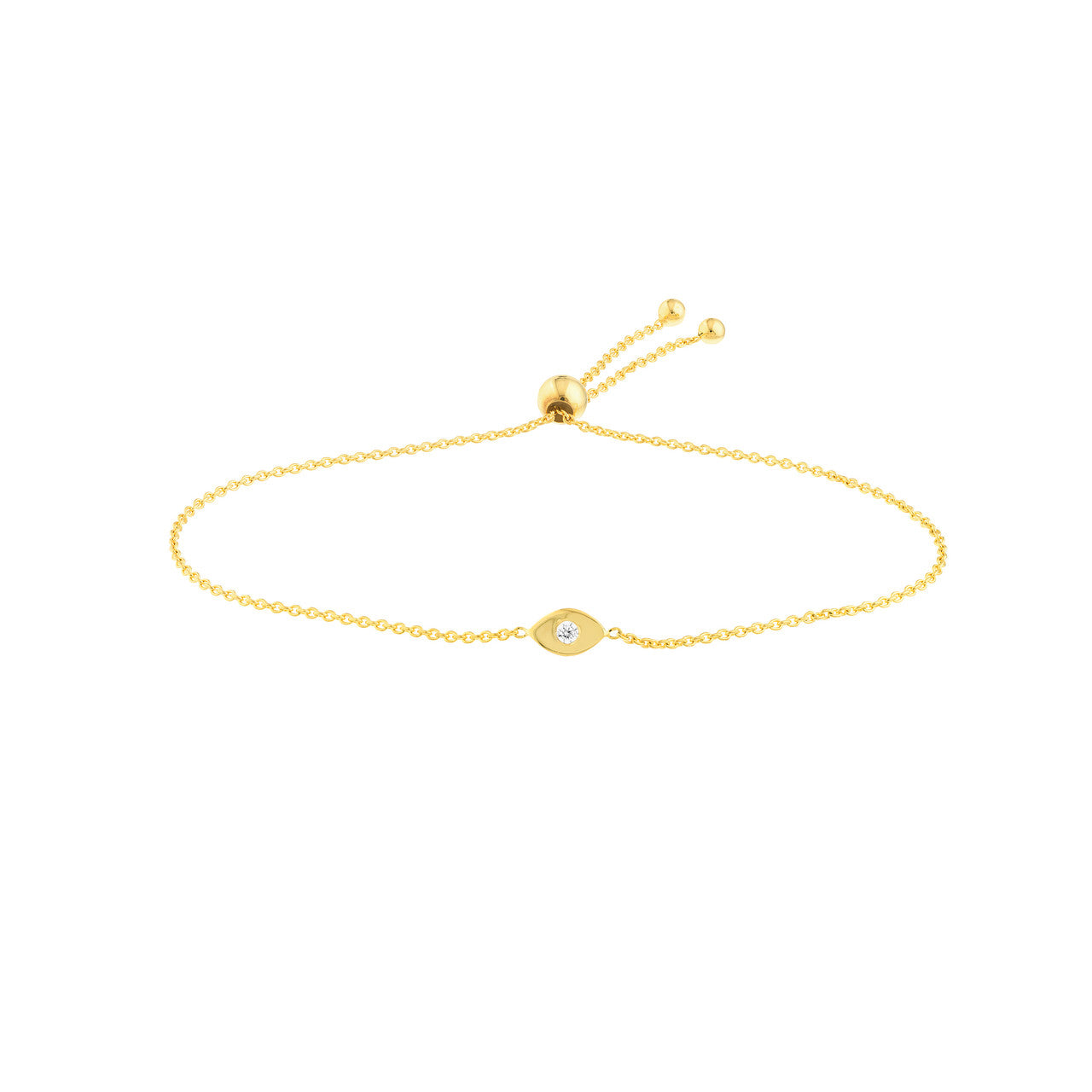 14K gold diamond evil eye bolo bracelet