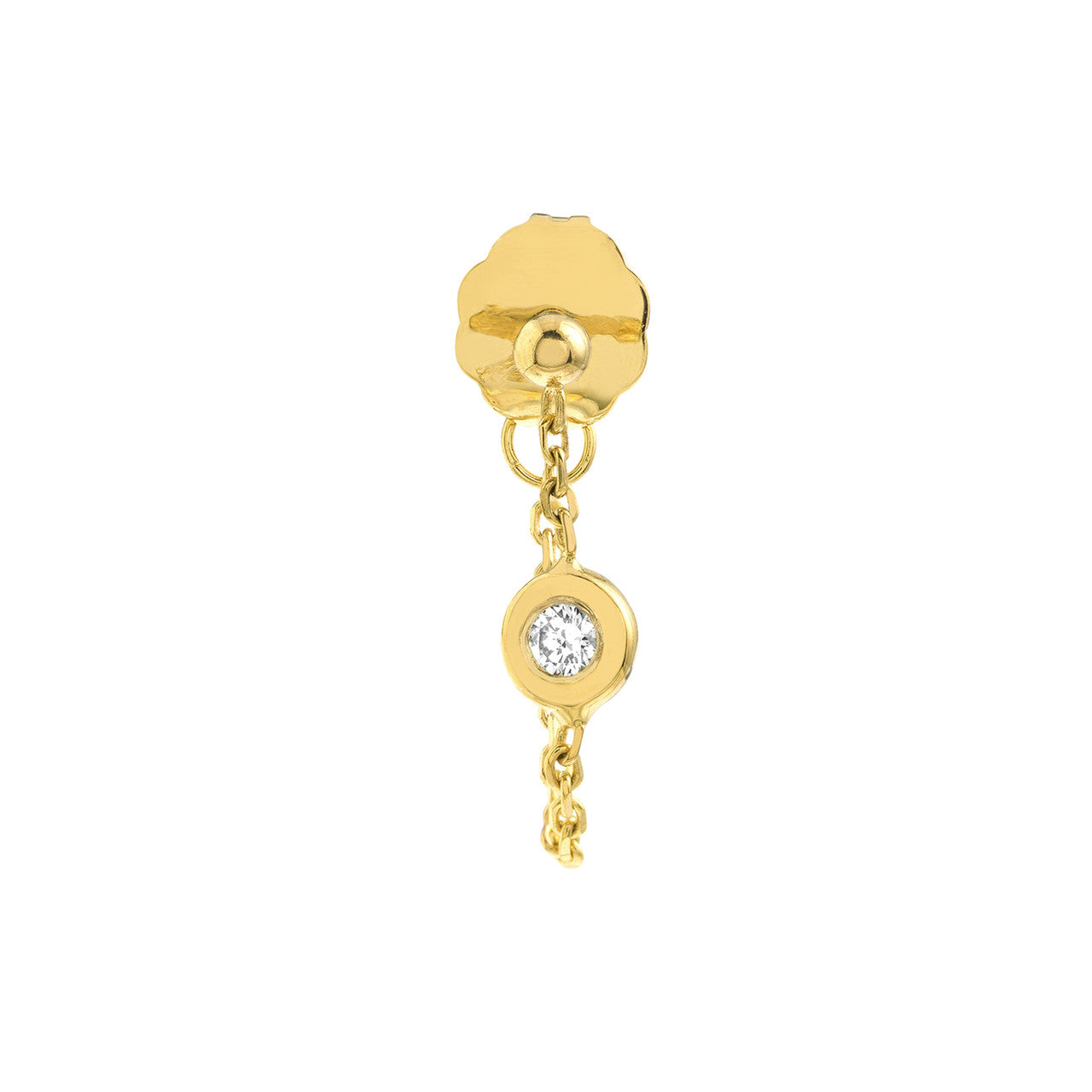 14K gold diamond chain huggie earrings with a sparkling diamond-set chain