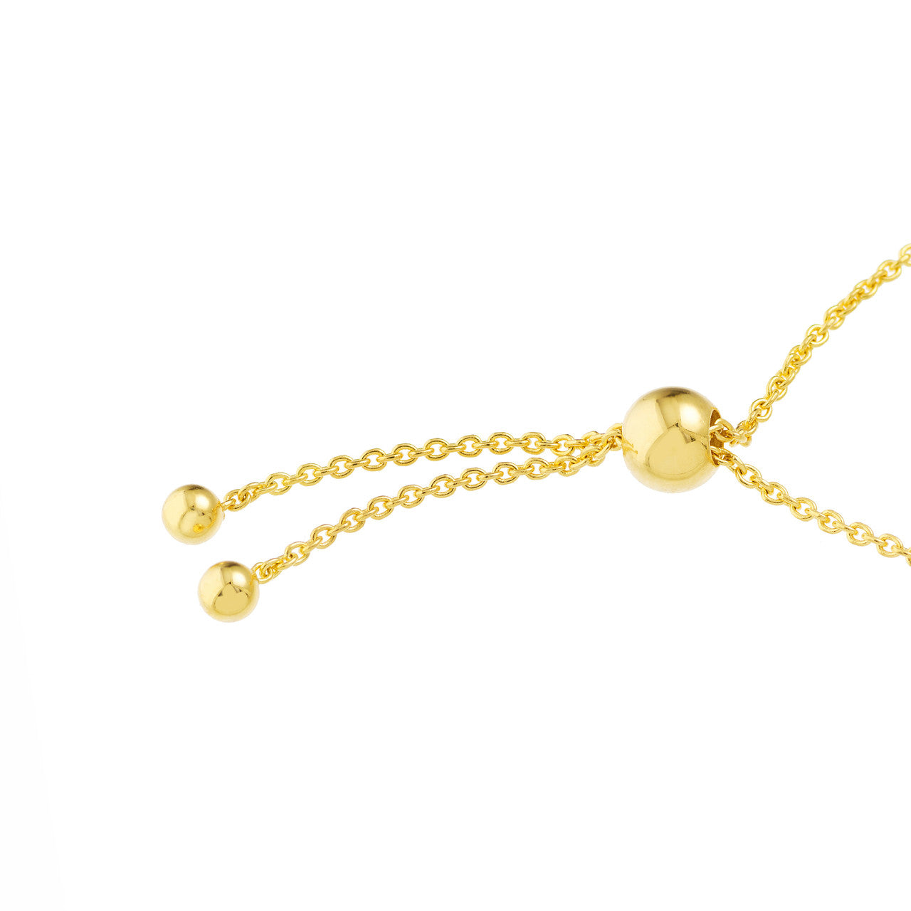 14K gold bar and bead bolo bracelet, close-up of the adjustable cord