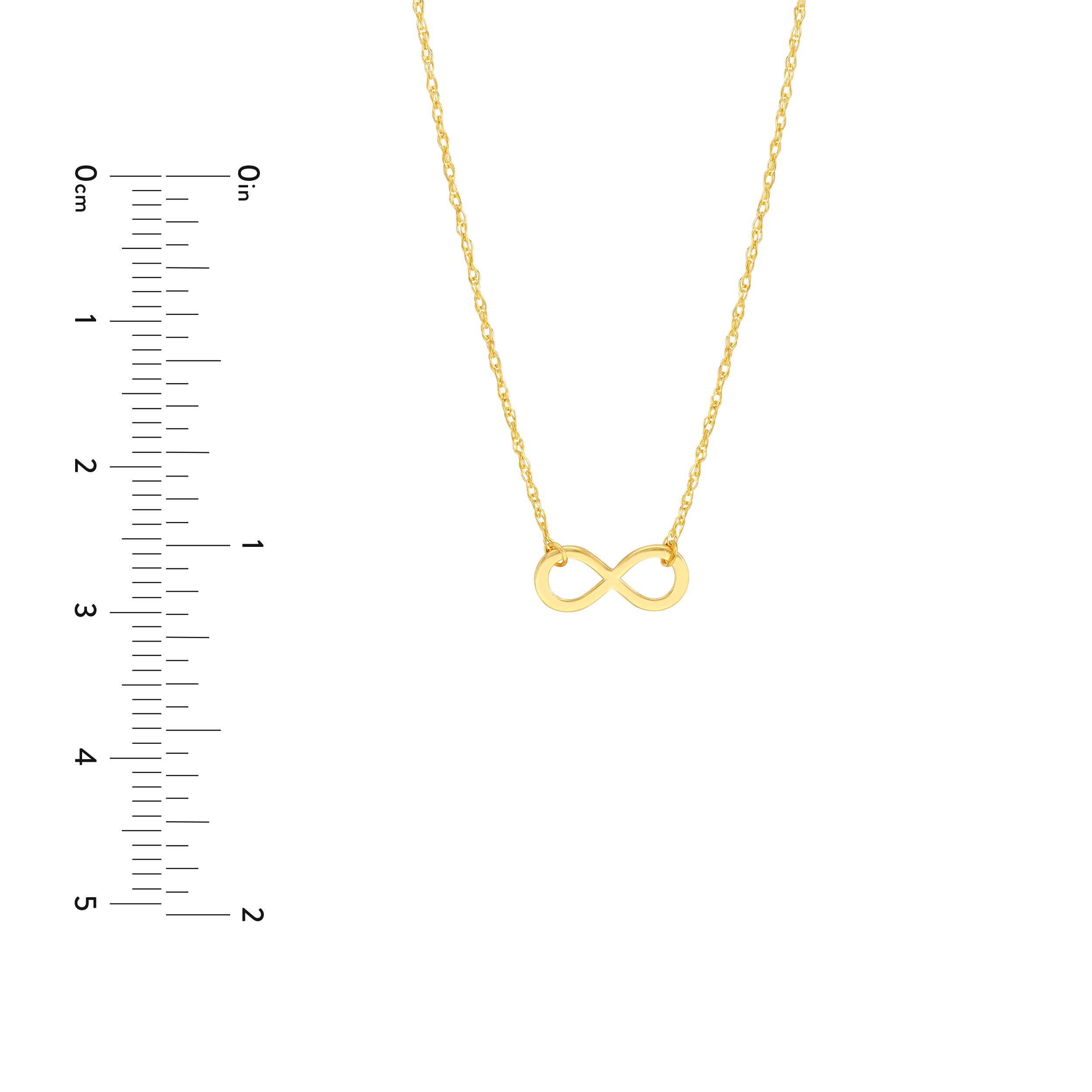 14K gold mini infinity pendant necklace, side view