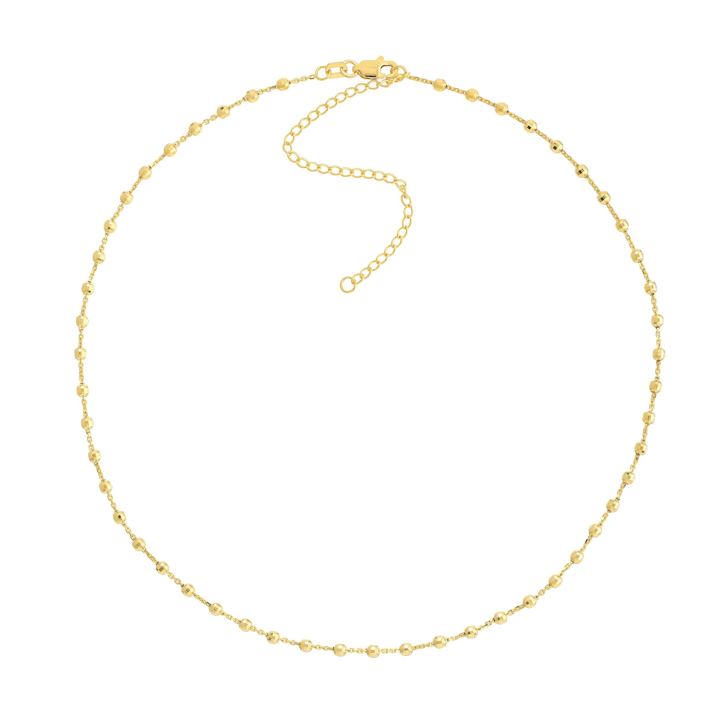 14K gold diamond-cut bead station choker