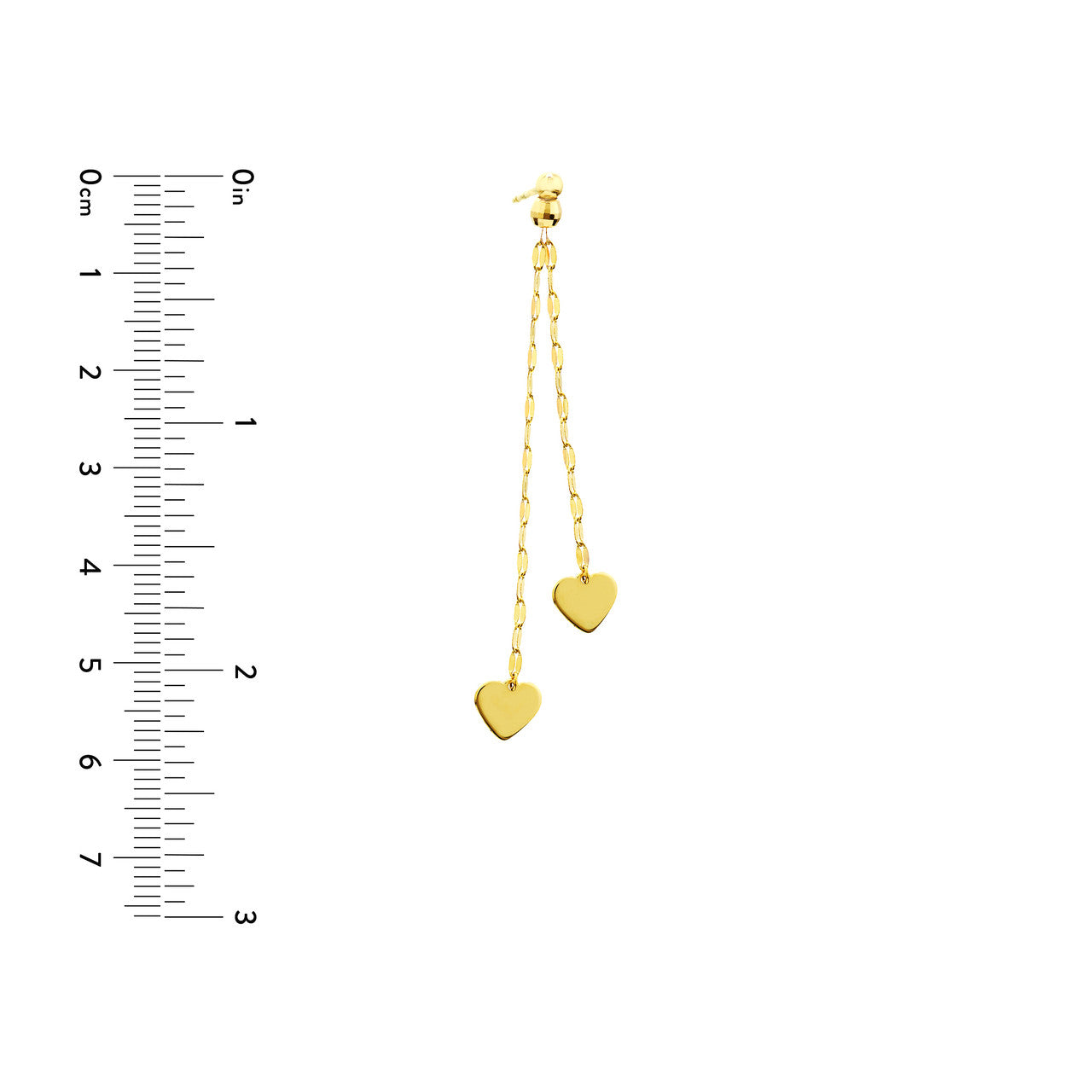 14K gold double strand dangle heart earrings size guide