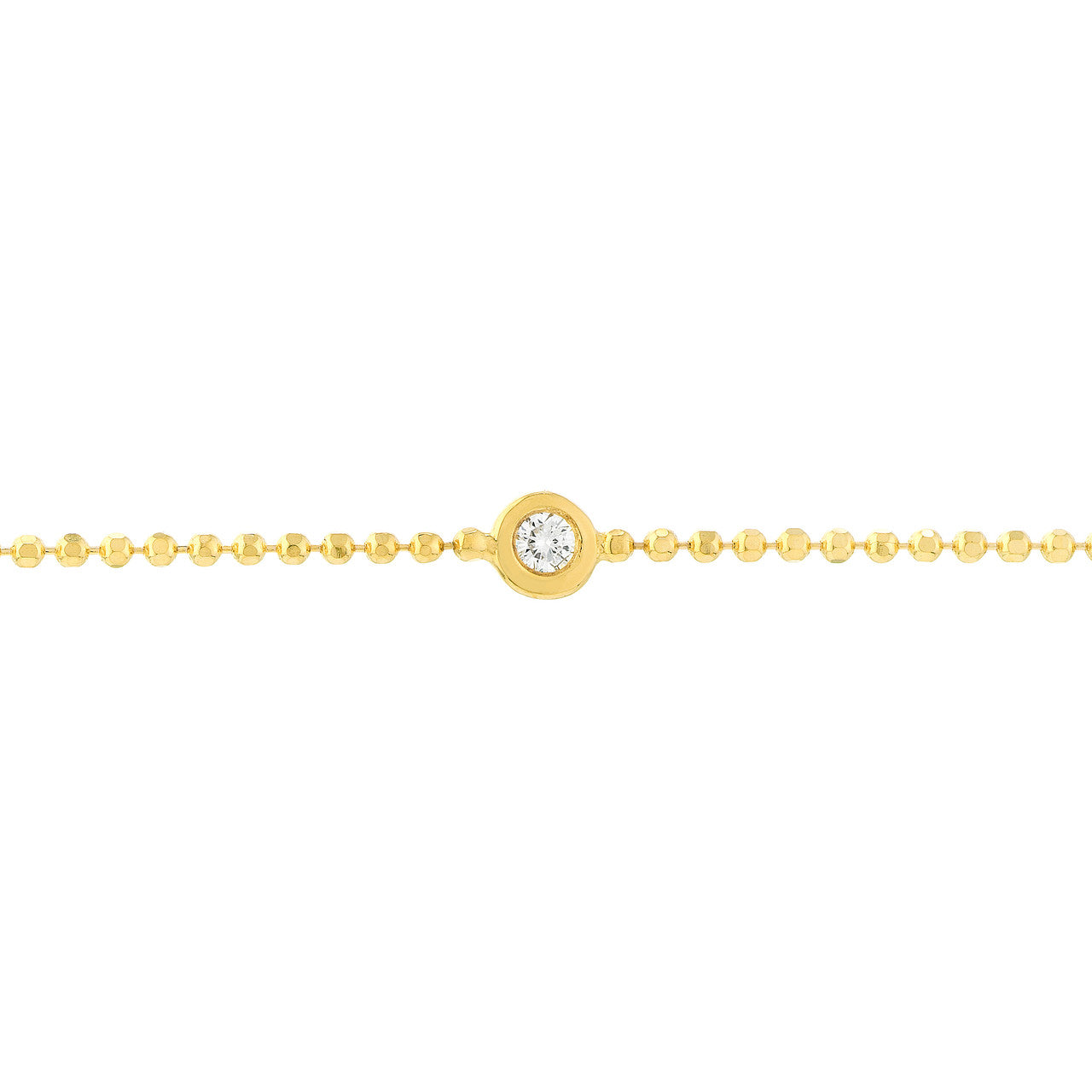 14K gold diamond dot beaded chain bracelet, delicate design, detail view