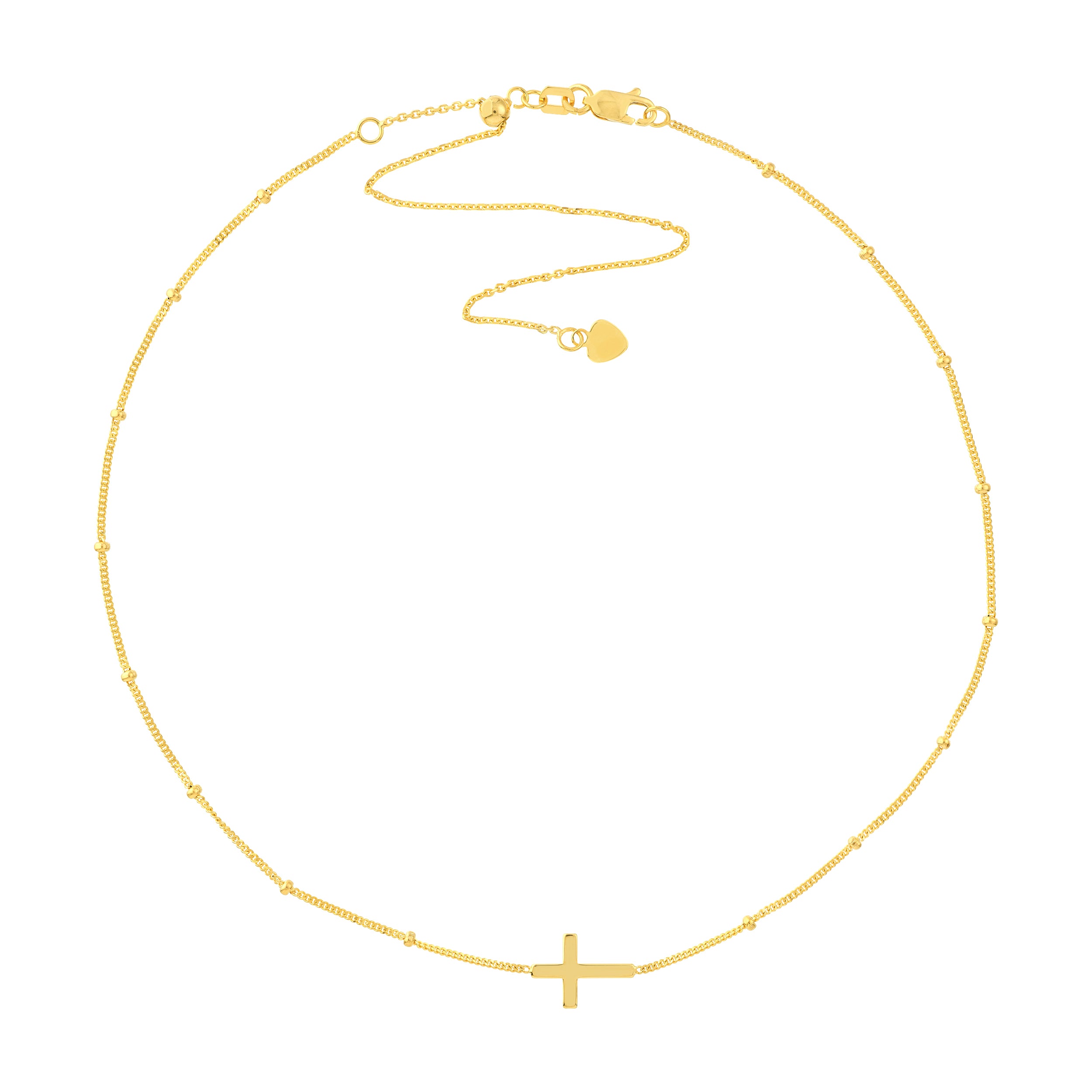 14K gold cross choker on a Saturn chain