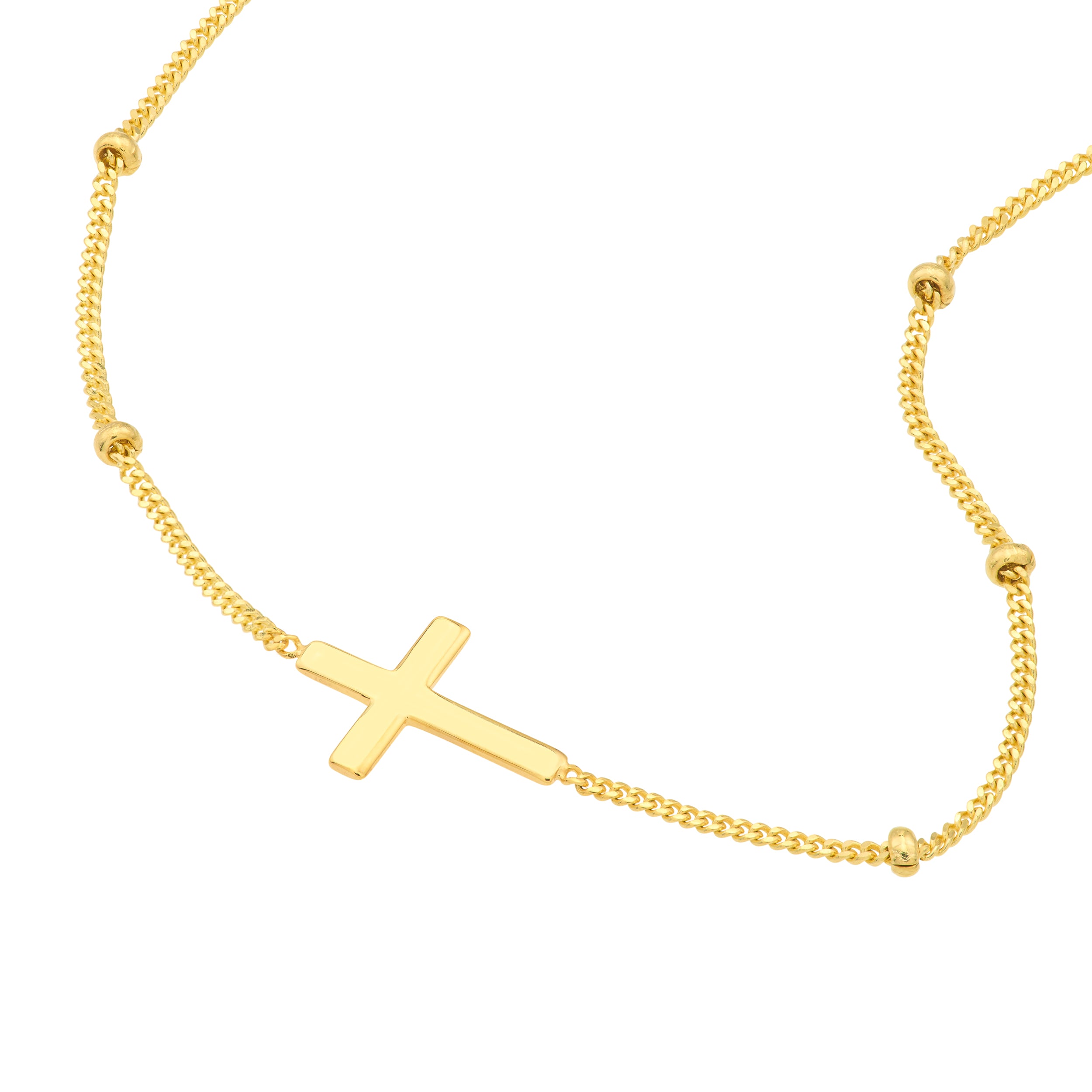14K gold cross choker on Saturn chain, alternate view