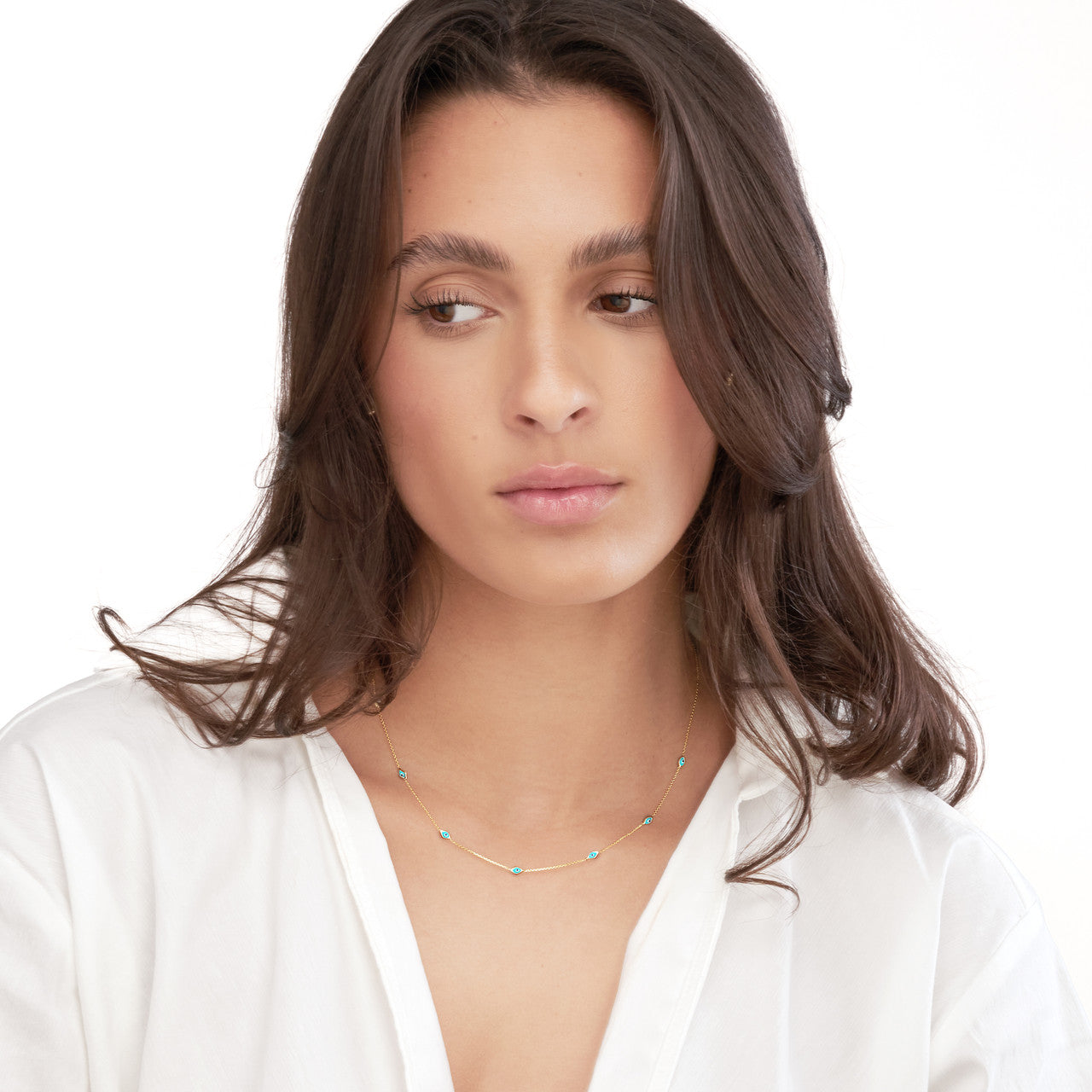 Turquoise Enamel Evil Eye Station Necklace 1