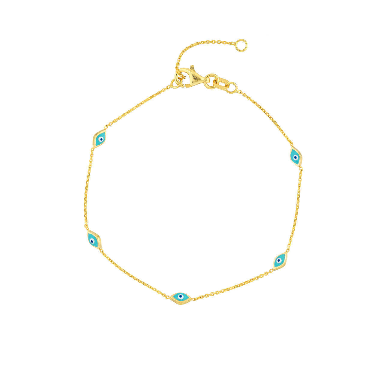 14K gold turquoise enamel evil eye station bracelet