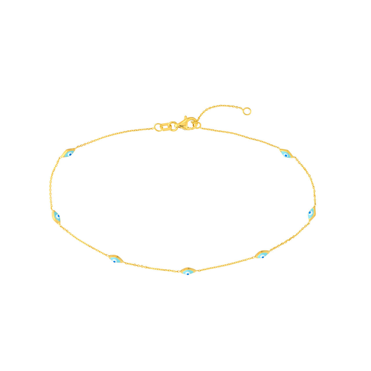 14K gold turquoise enamel evil eye station bracelet, additional view