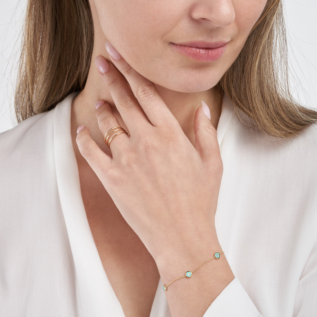 Turquoise Enamel Round Evil Eye Bracelet 1