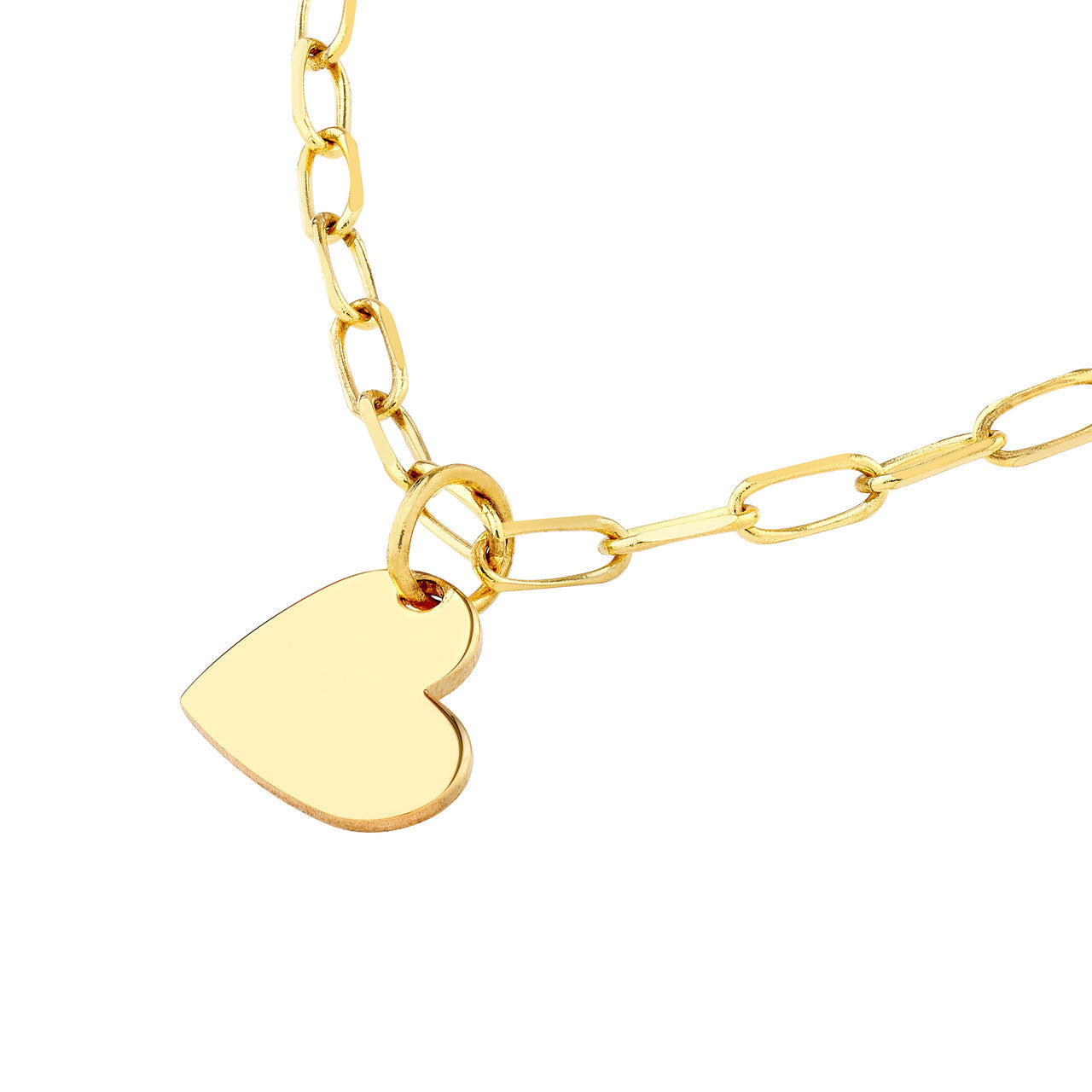 14K gold dangle heart paper clip necklace, alternate view