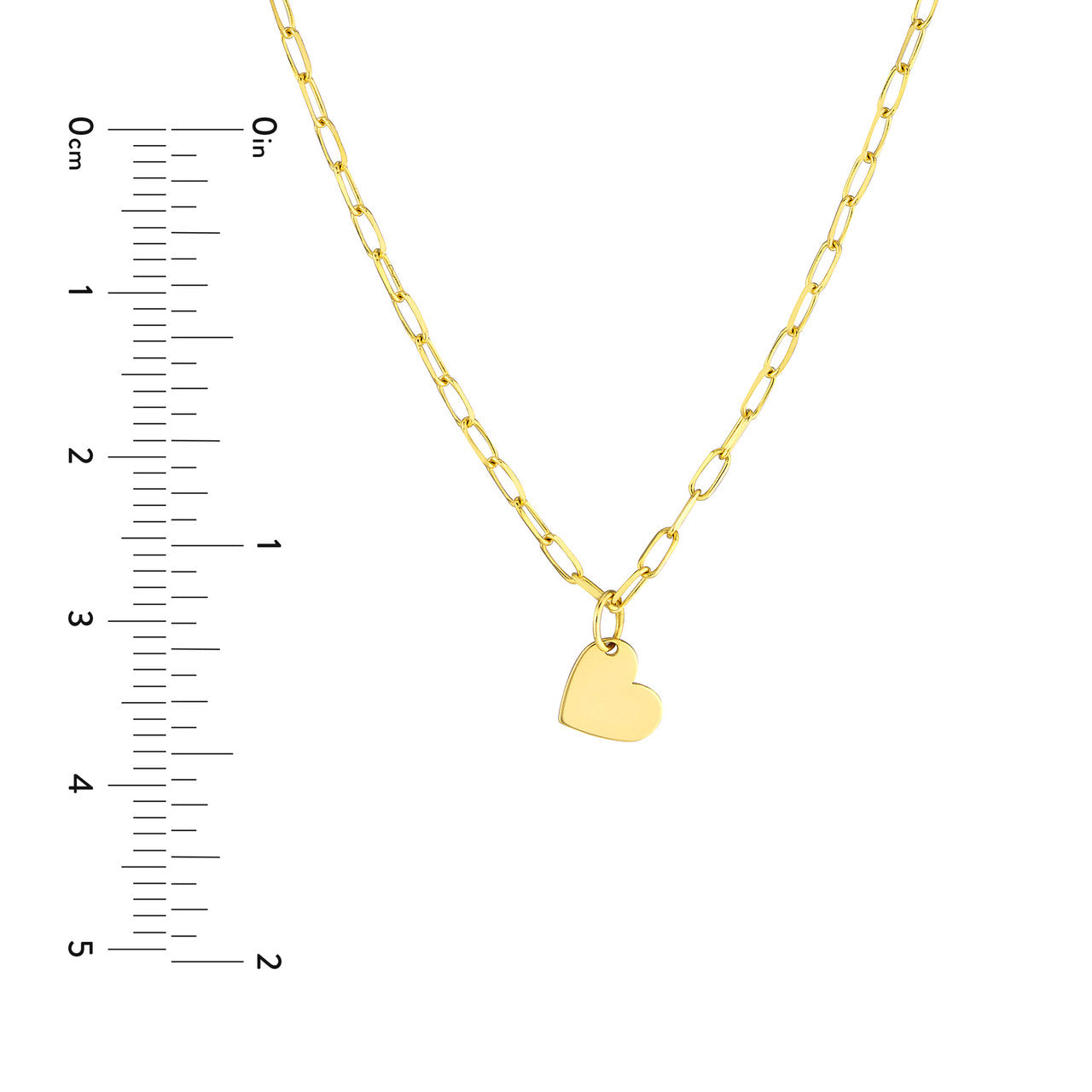 14K gold dangle heart paper clip necklace size guide