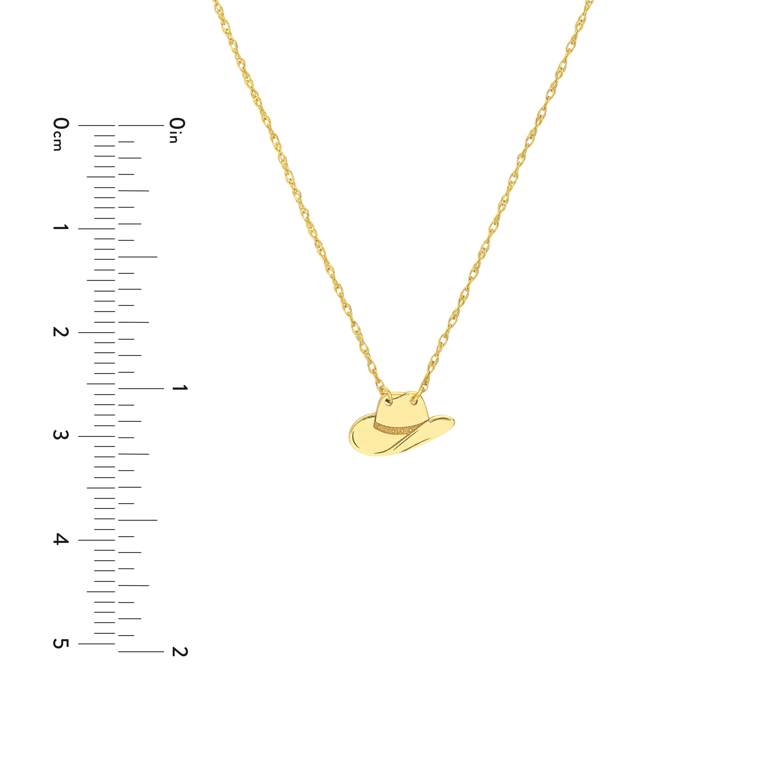 14K gold cowboy hat necklace, side view