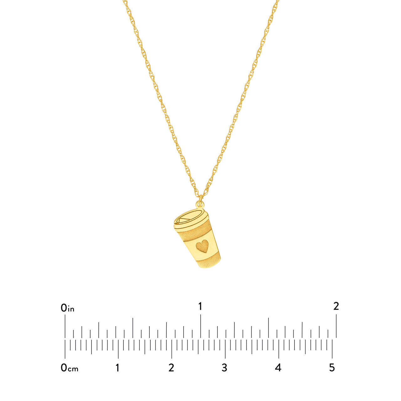 14K gold coffee cup necklace size guide