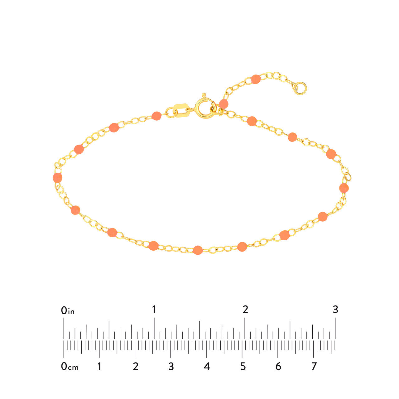 14K gold pink enamel bead chain bracelet with delicate beads