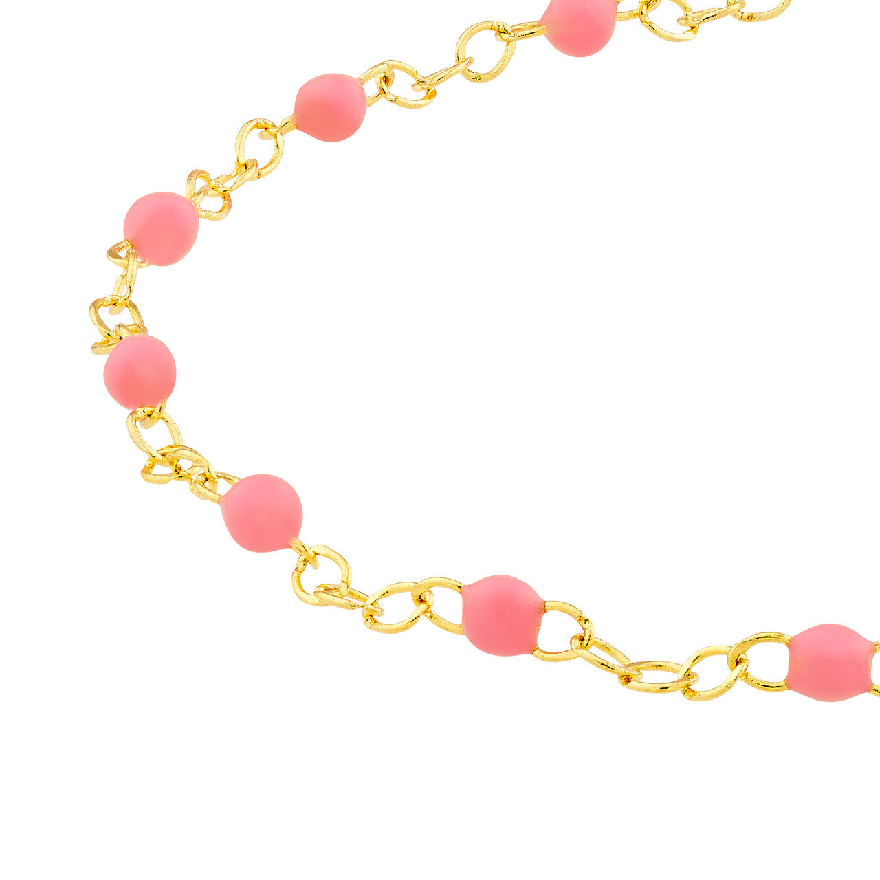 14K gold pink enamel bead chain bracelet with smooth round beads