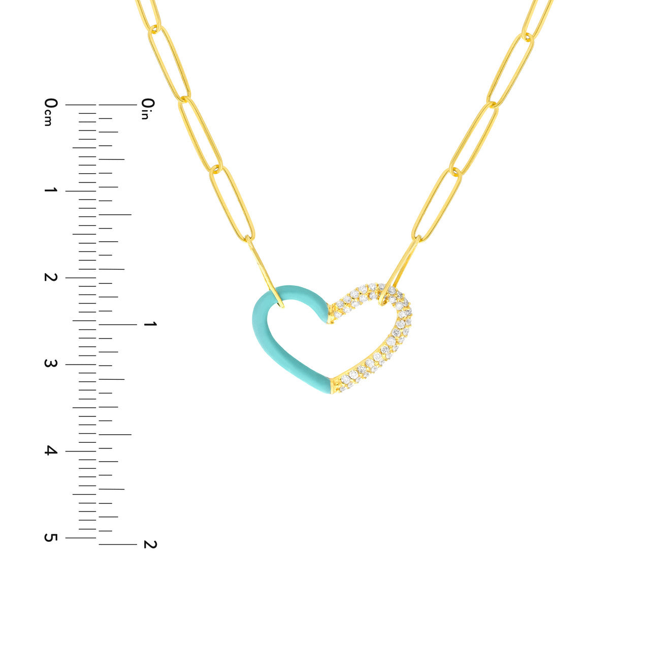 Turquoise Enamel Diamond Heart Necklace size guide