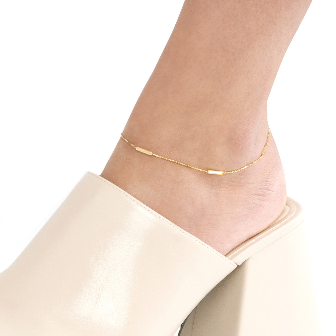 White Enamel Alternating Bar St Anklet 1