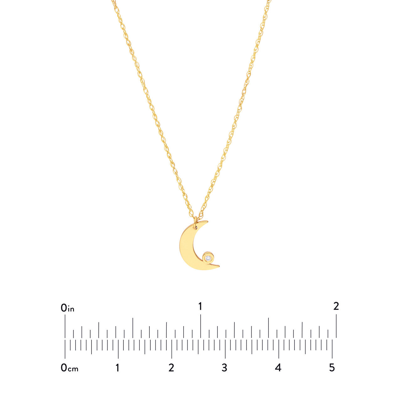 14K gold diamond bezel half moon necklace, shimmering stones, additional view