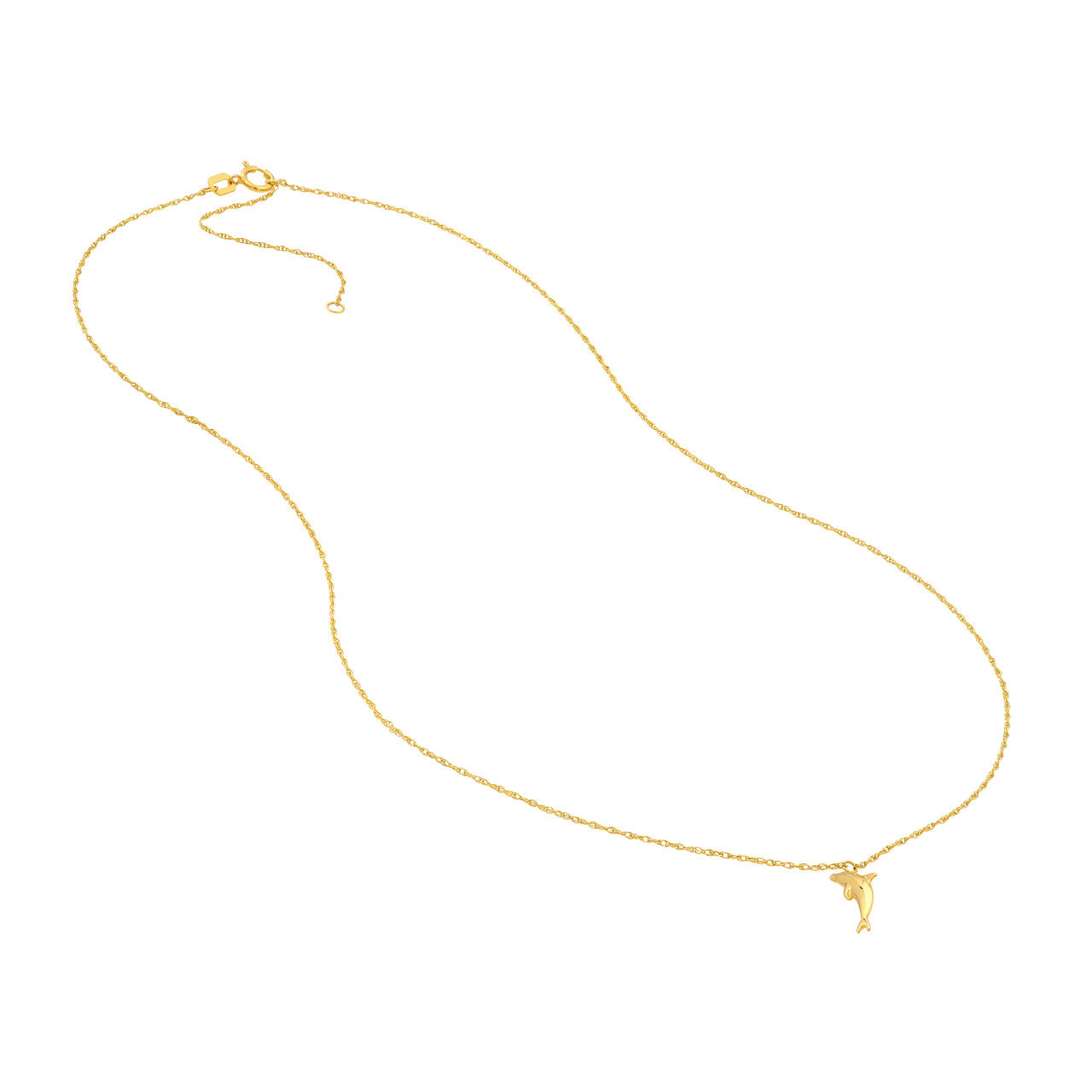 14K gold dolphin necklace, detail view